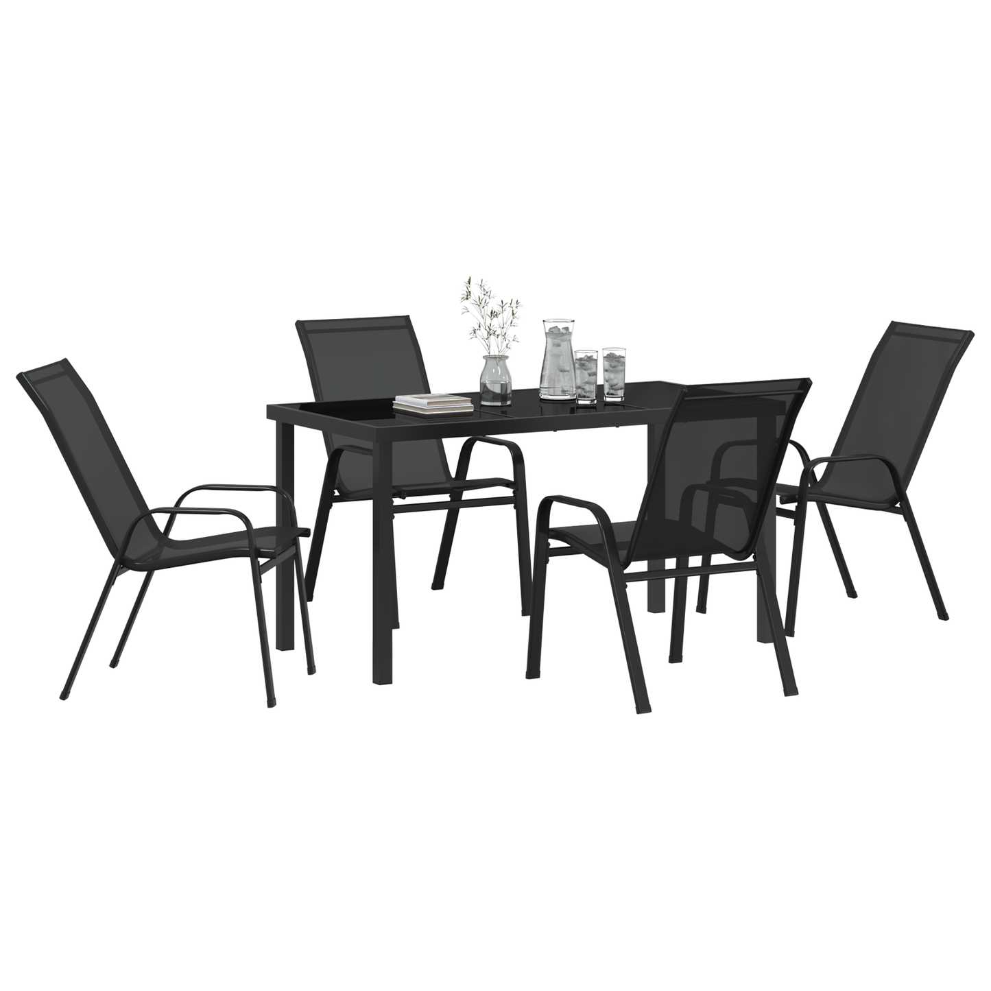 5 Piece Garden Dining Set Black Textilene and Steel