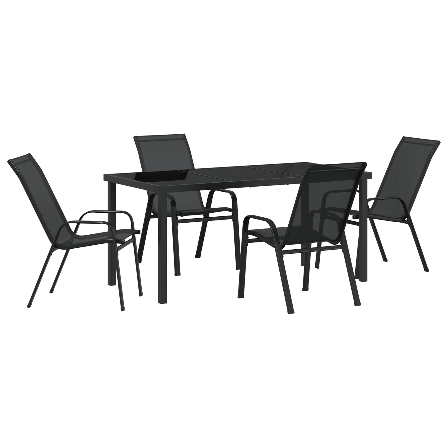 5 Piece Garden Dining Set Black Textilene and Steel