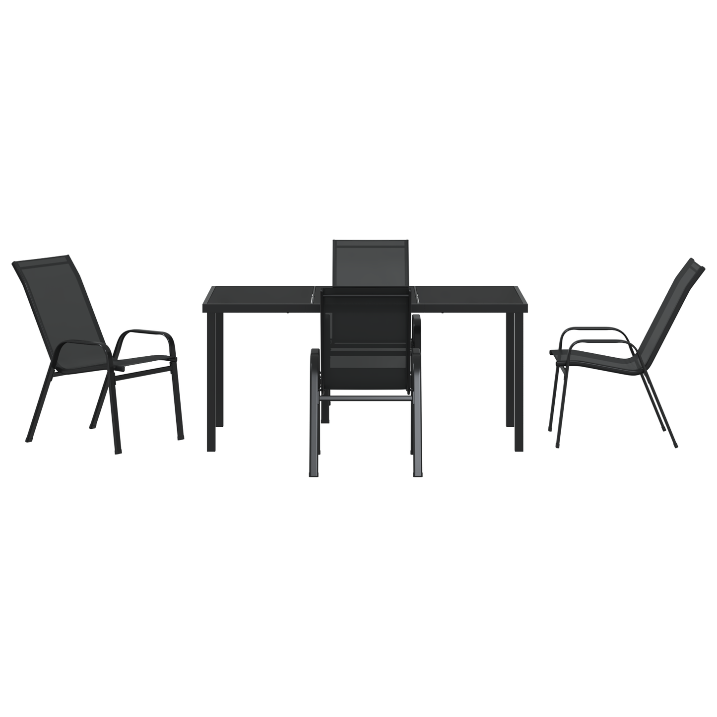 5 Piece Garden Dining Set Black Textilene and Steel
