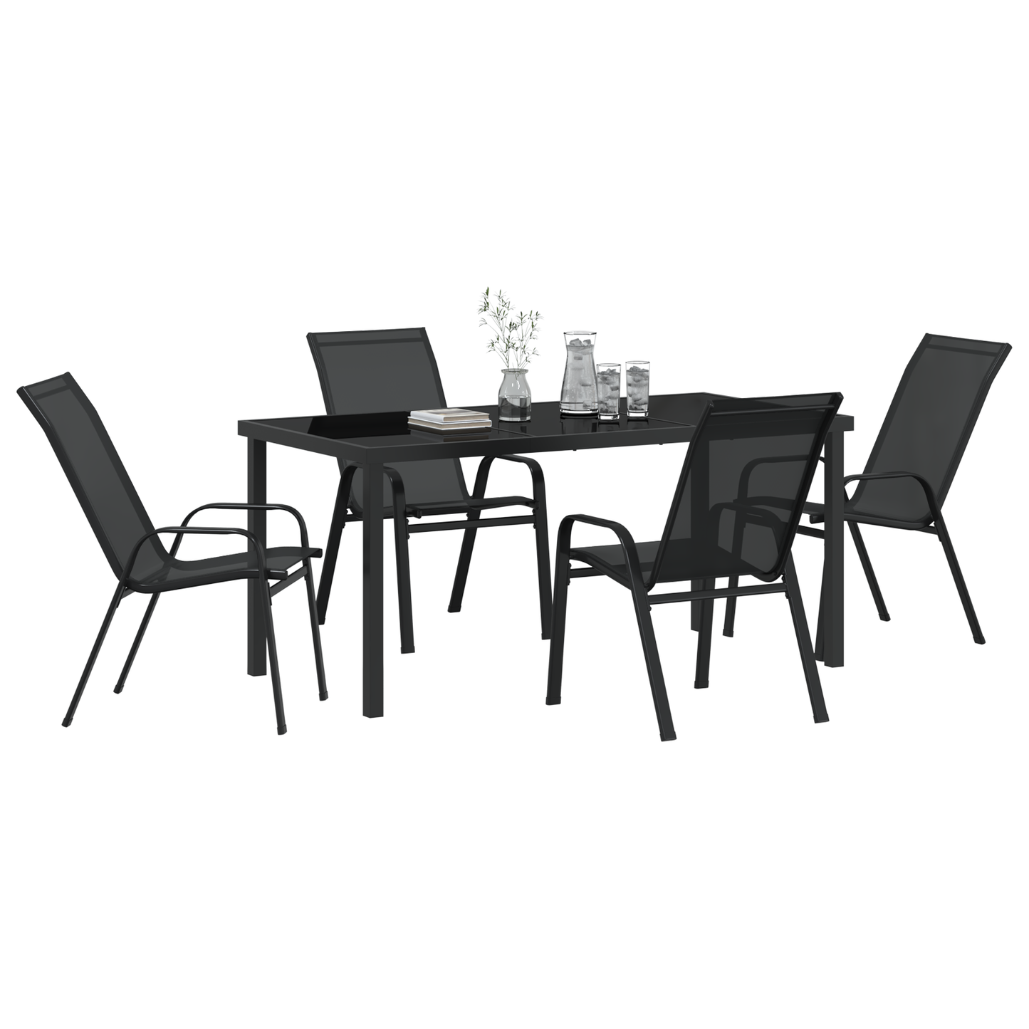 5 Piece Garden Dining Set Black Textilene and Steel