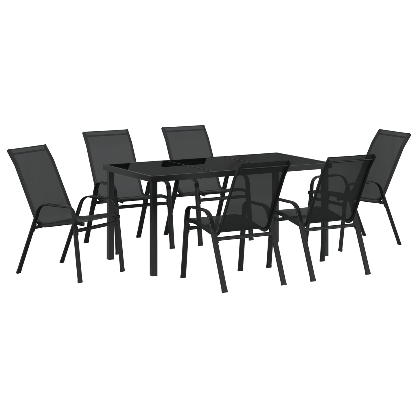 7 Piece Garden Dining Set Black Textilene and Steel