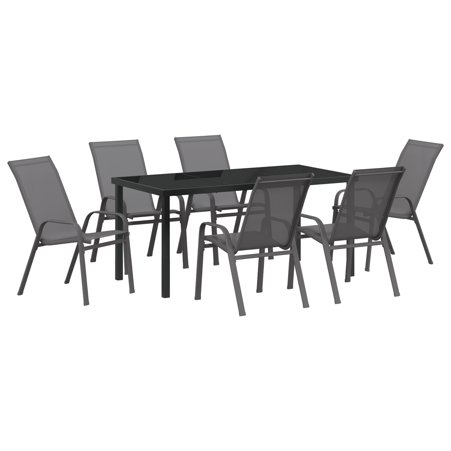 7 Piece Garden Dining Set Grey Textilene and Steel