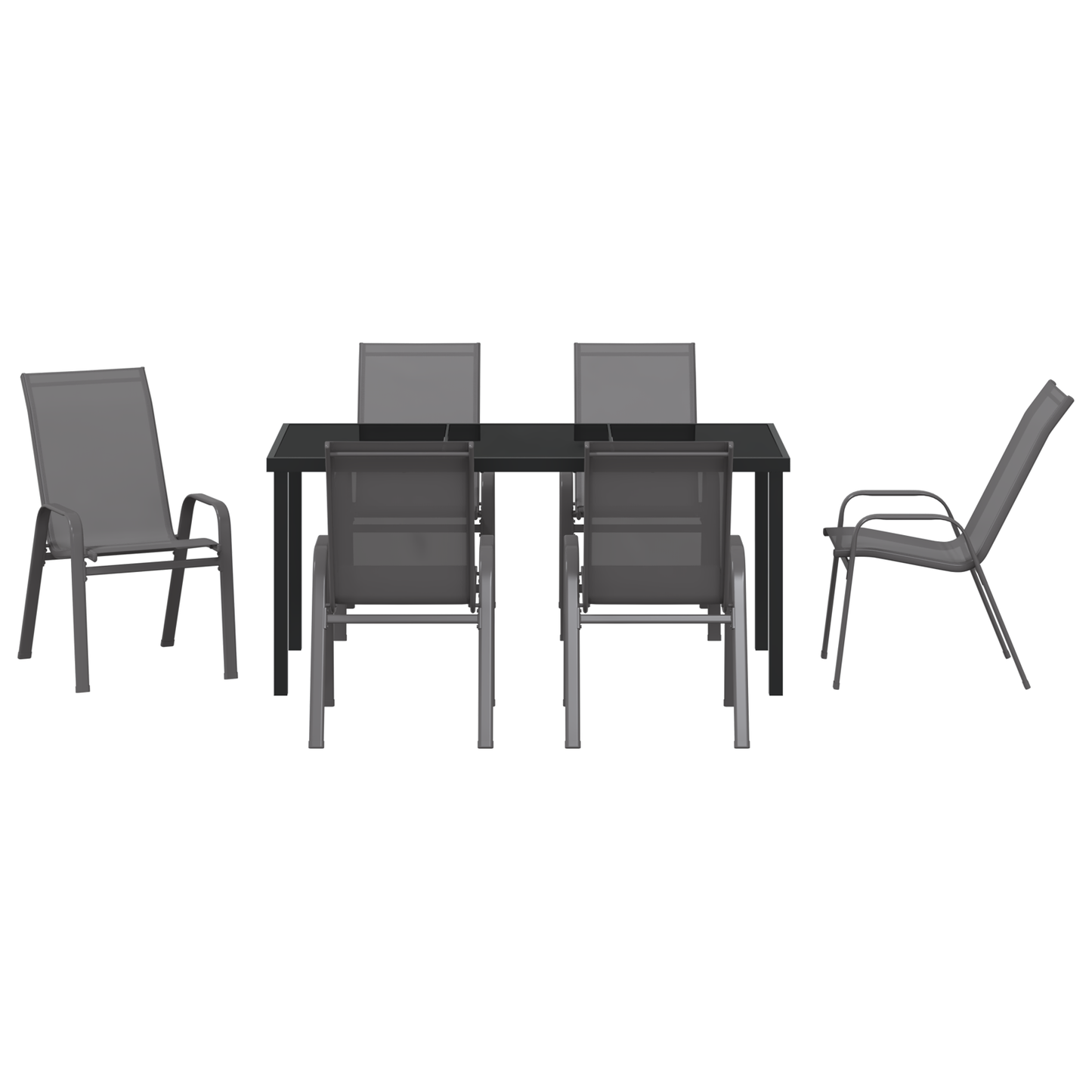 7 Piece Garden Dining Set Grey Textilene and Steel