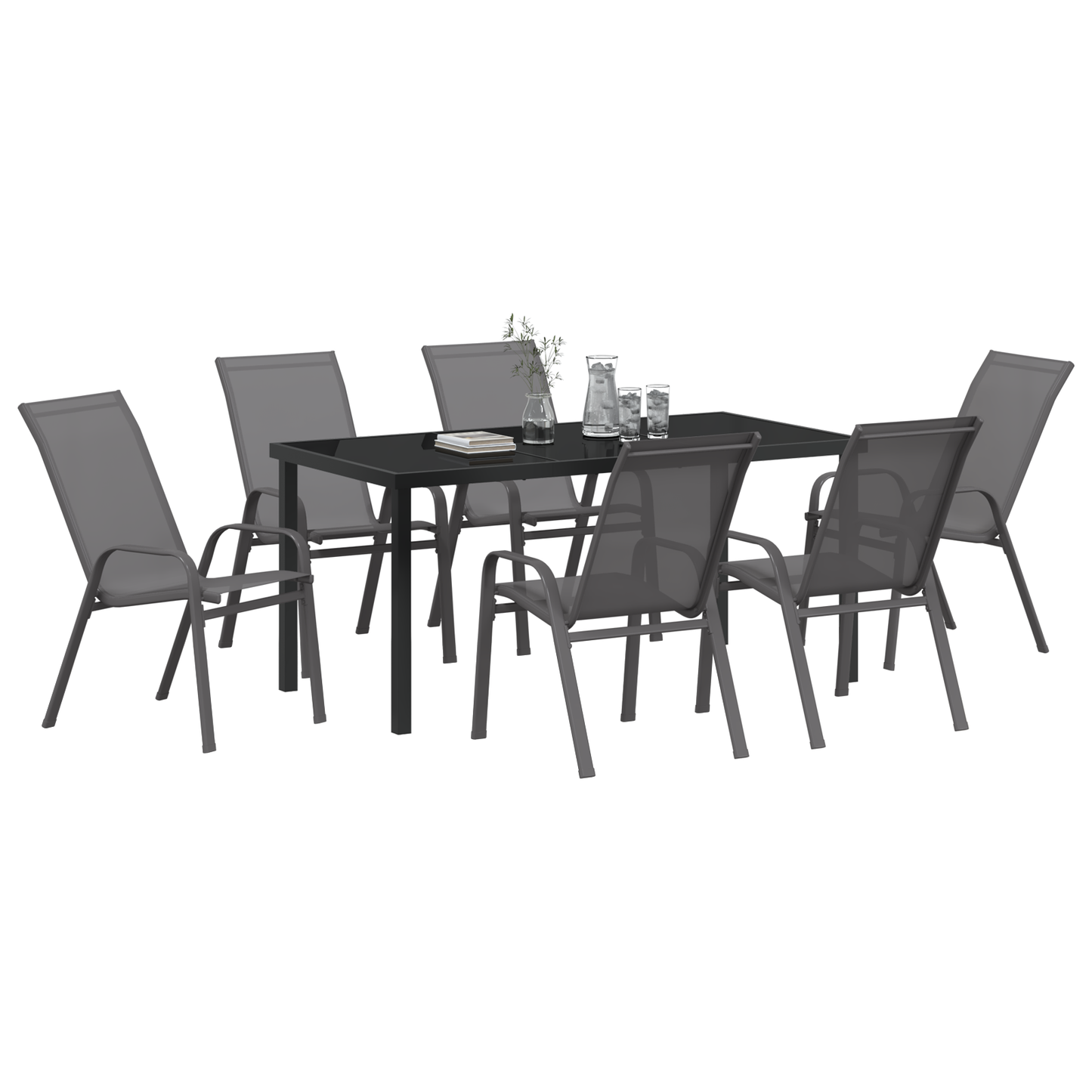 7 Piece Garden Dining Set Grey Textilene and Steel