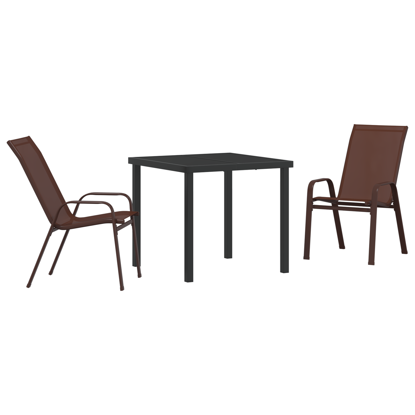 3 Piece Garden Dining Set Brown Textilene and Steel