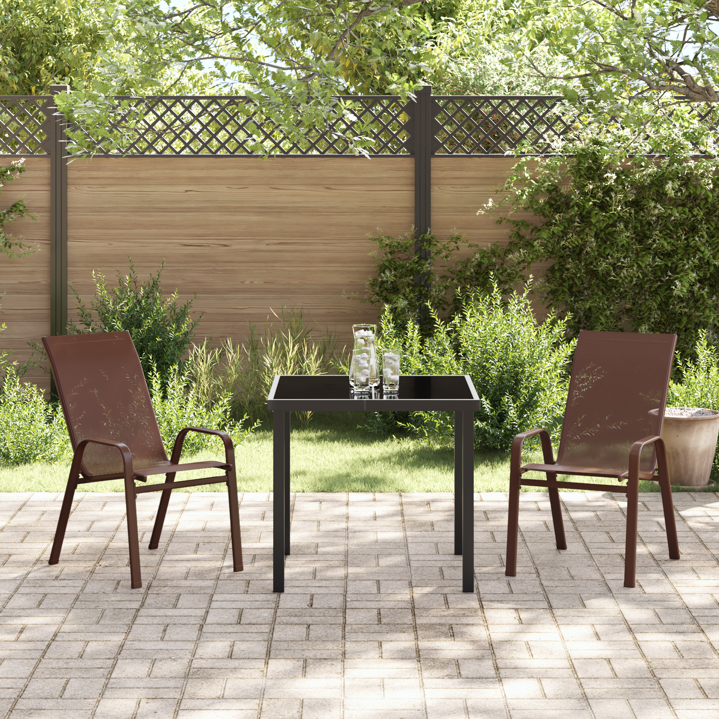 3 Piece Garden Dining Set Brown Textilene and Steel