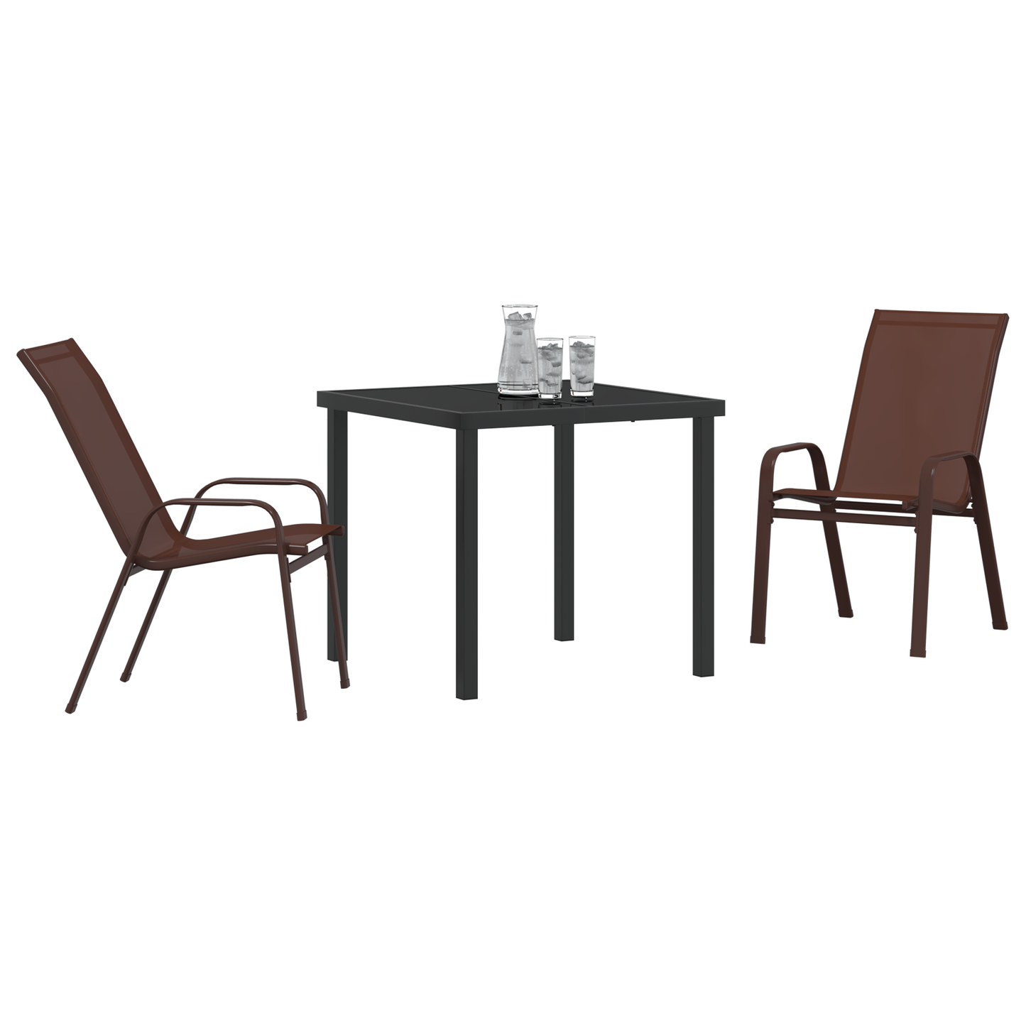 3 Piece Garden Dining Set Brown Textilene and Steel