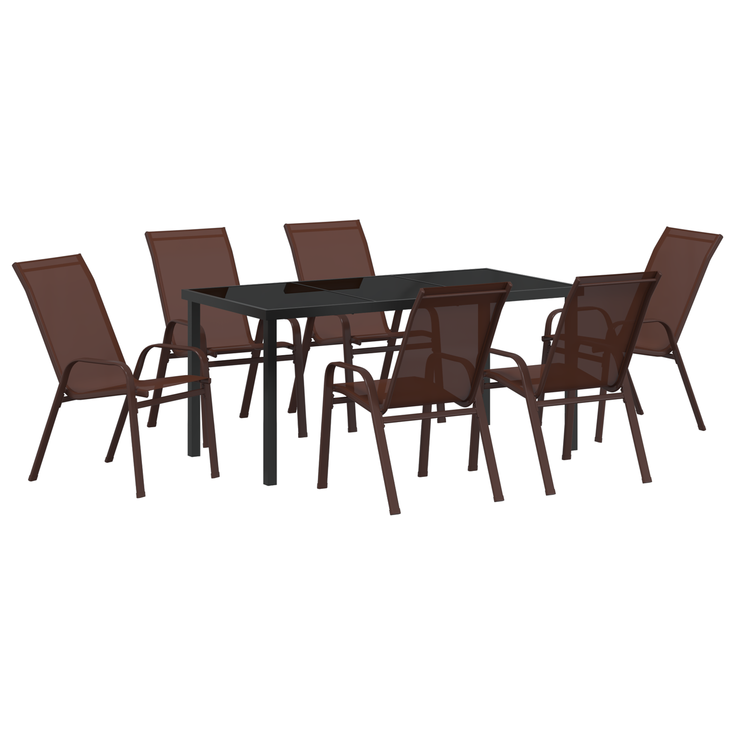 7 Piece Garden Dining Set Brown Textilene and Steel