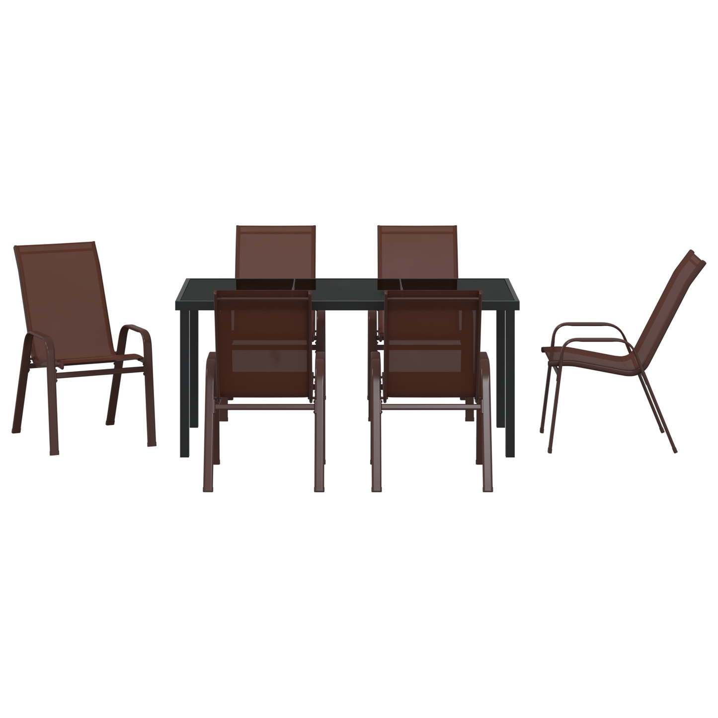 7 Piece Garden Dining Set Brown Textilene and Steel