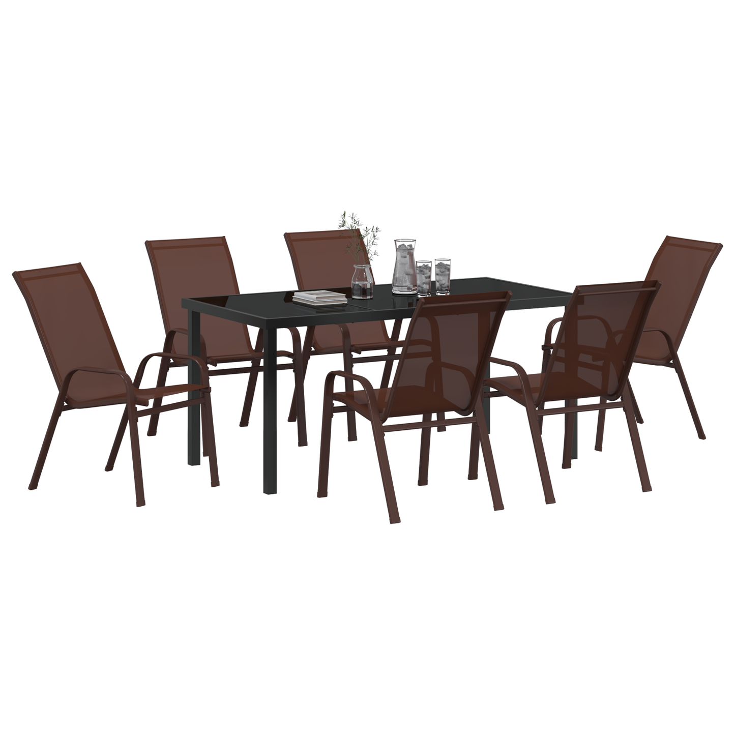 7 Piece Garden Dining Set Brown Textilene and Steel