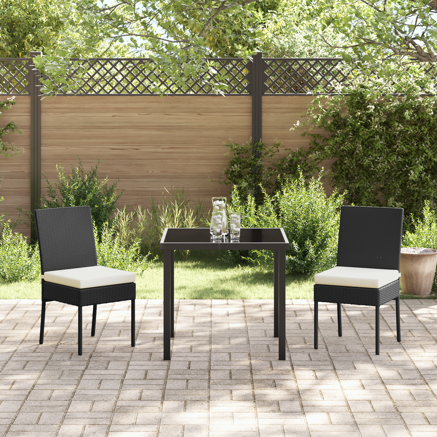 3 Piece Garden Dining Set Black Poly Rattan