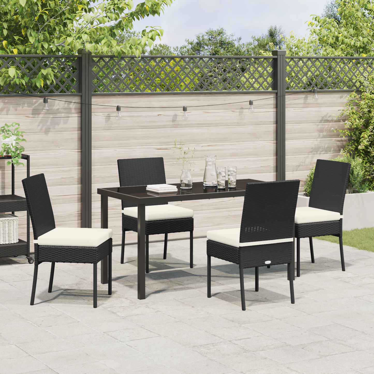 5 Piece Garden Dining Set Black Poly Rattan