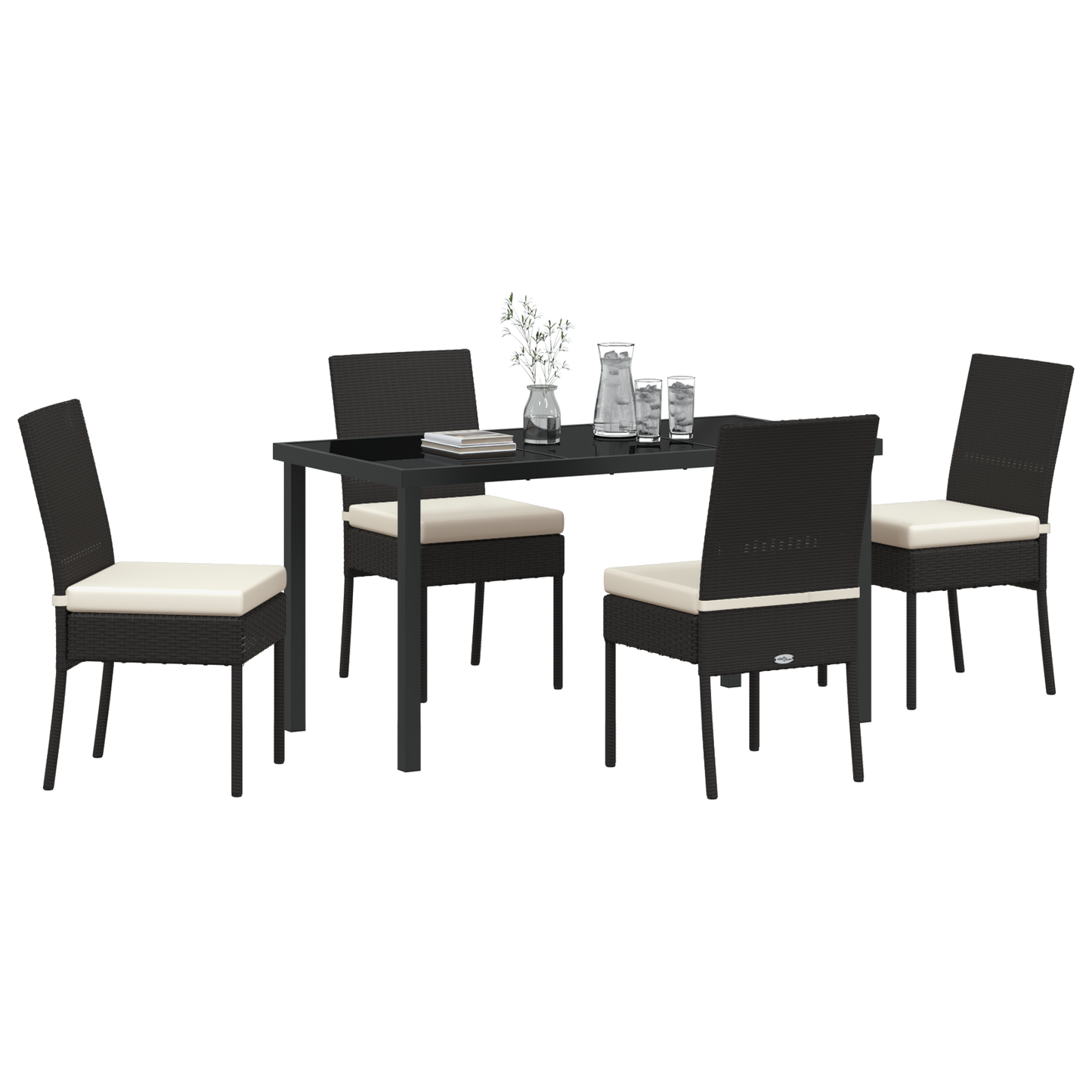 5 Piece Garden Dining Set Black Poly Rattan
