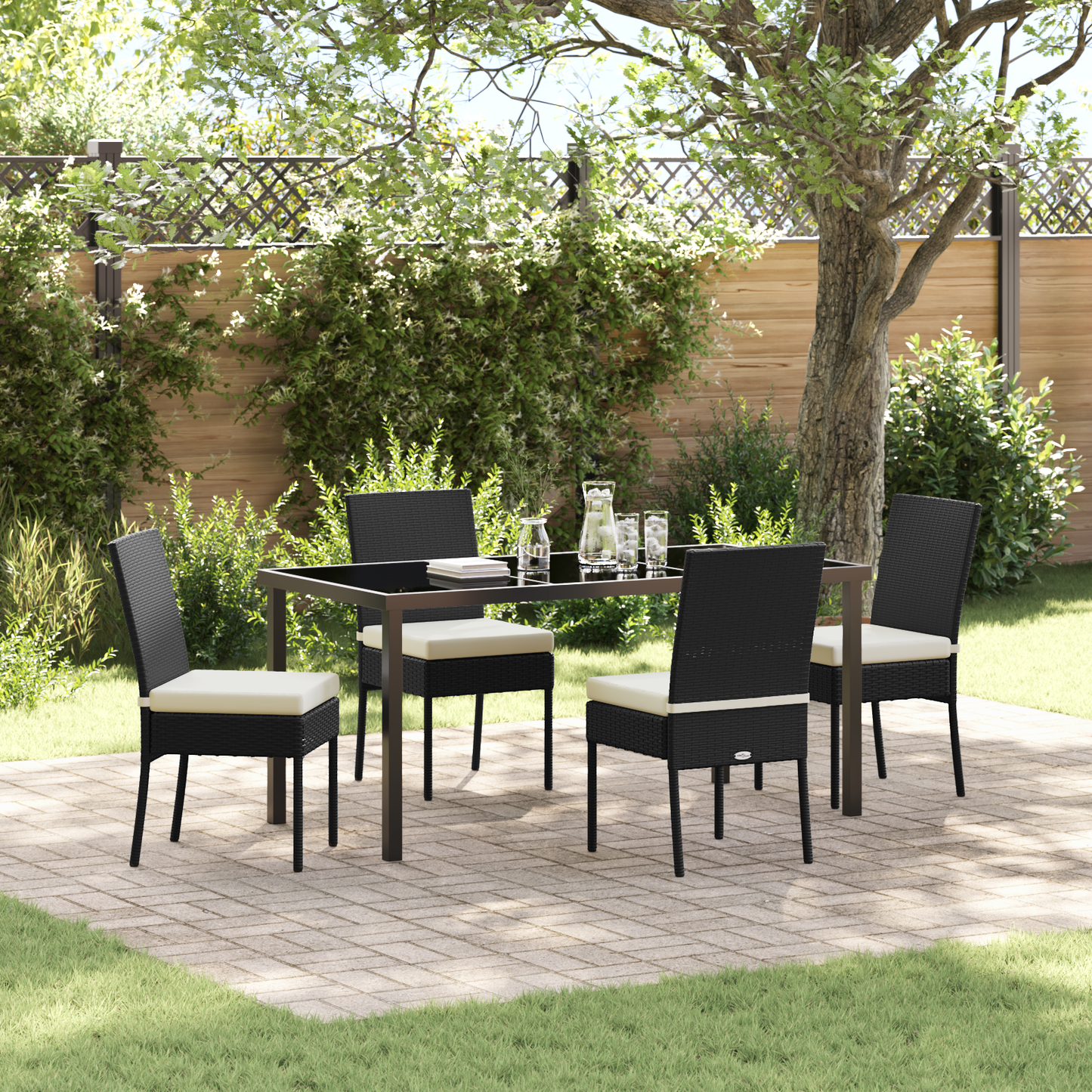 5 Piece Garden Dining Set Black Poly Rattan