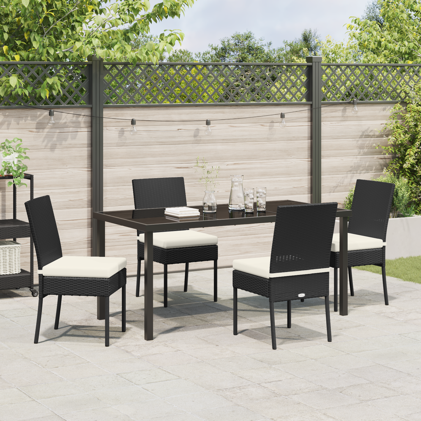 5 Piece Garden Dining Set Black Poly Rattan