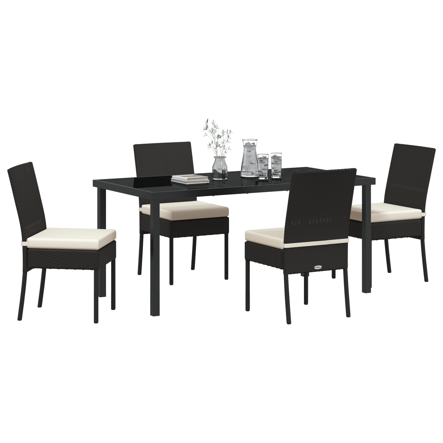 5 Piece Garden Dining Set Black Poly Rattan