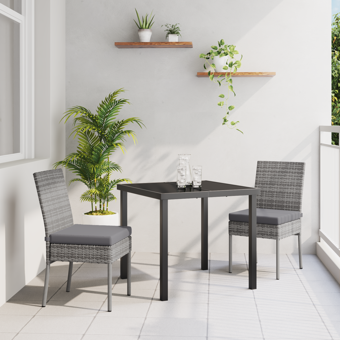 3 Piece Garden Dining Set Grey Poly Rattan