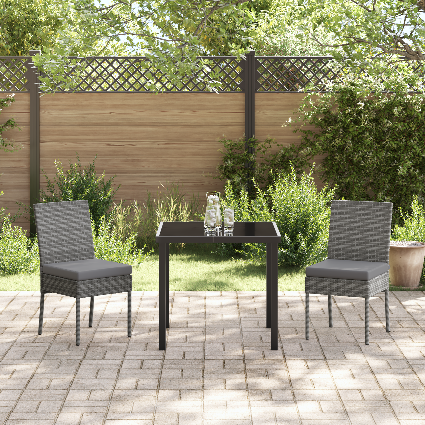 3 Piece Garden Dining Set Grey Poly Rattan