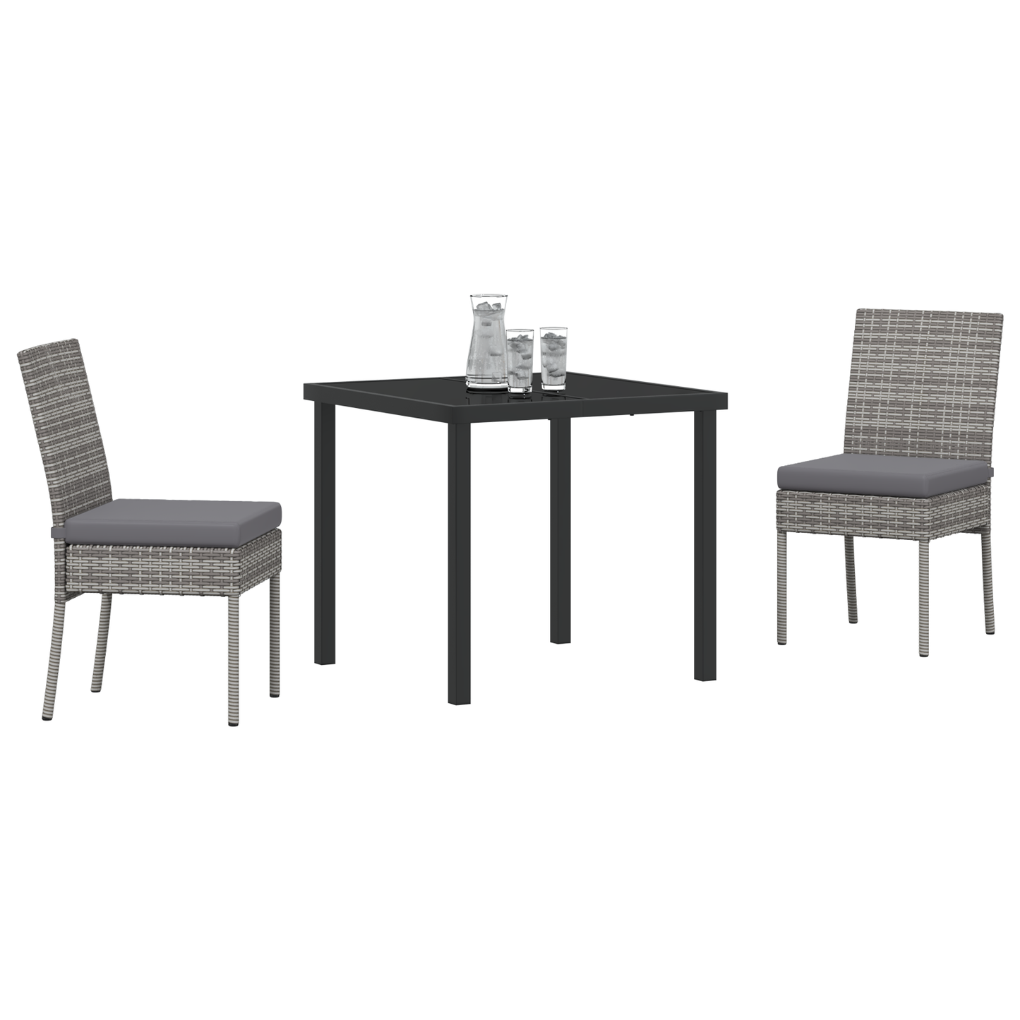 3 Piece Garden Dining Set Grey Poly Rattan