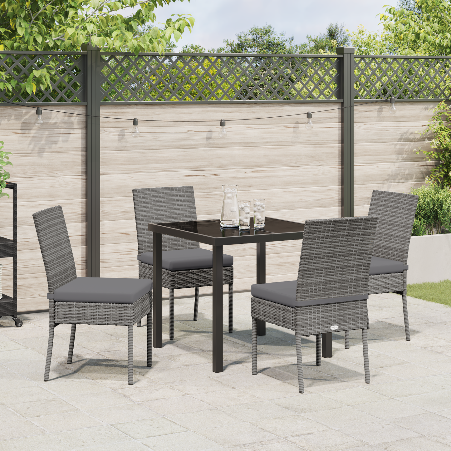 5 Piece Garden Dining Set Grey Poly Rattan