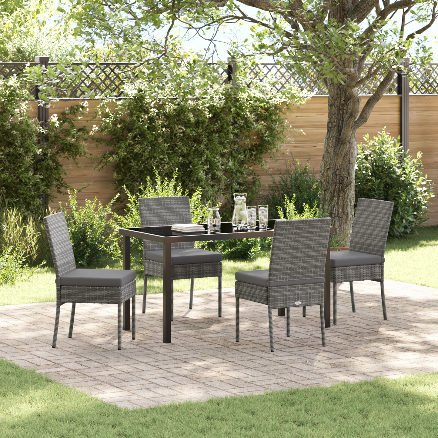 5 Piece Garden Dining Set Grey Poly Rattan