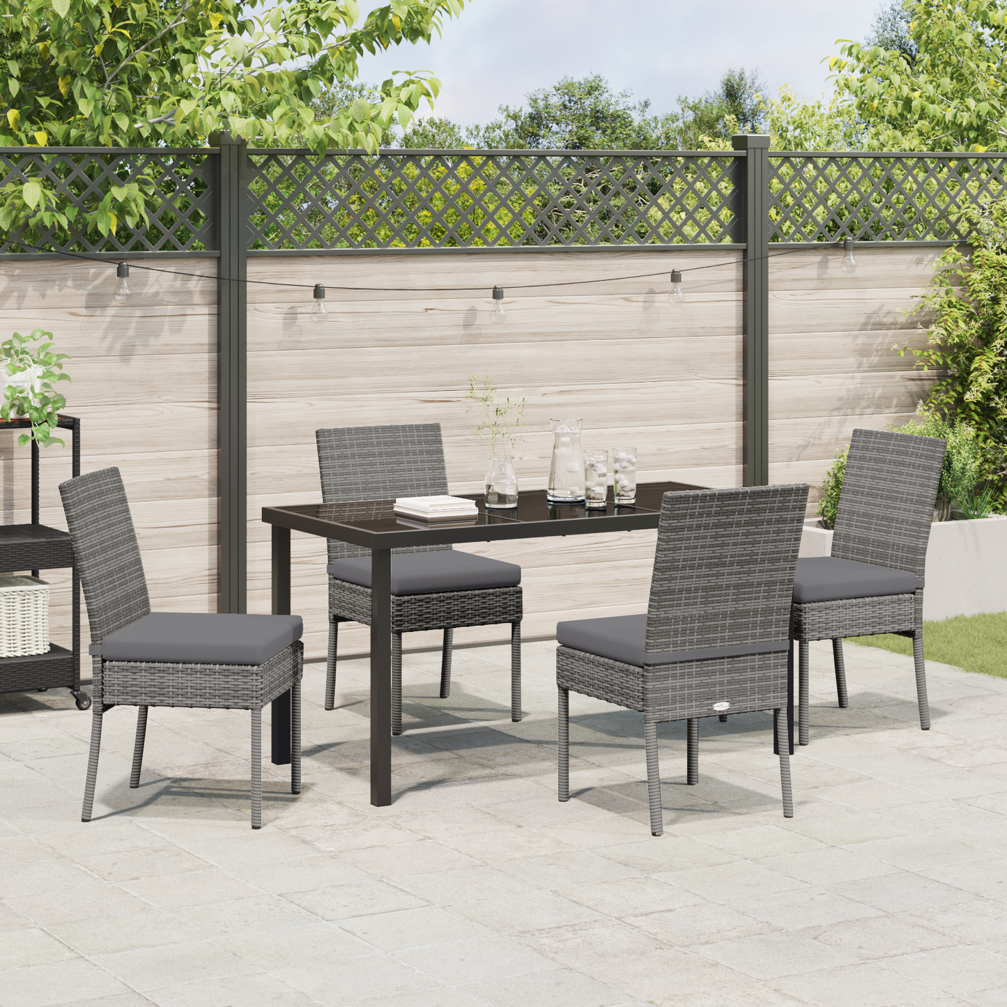 5 Piece Garden Dining Set Grey Poly Rattan