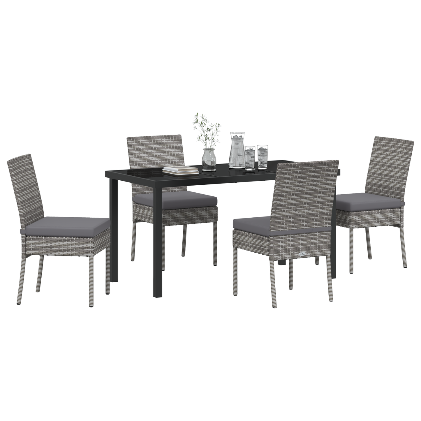5 Piece Garden Dining Set Grey Poly Rattan