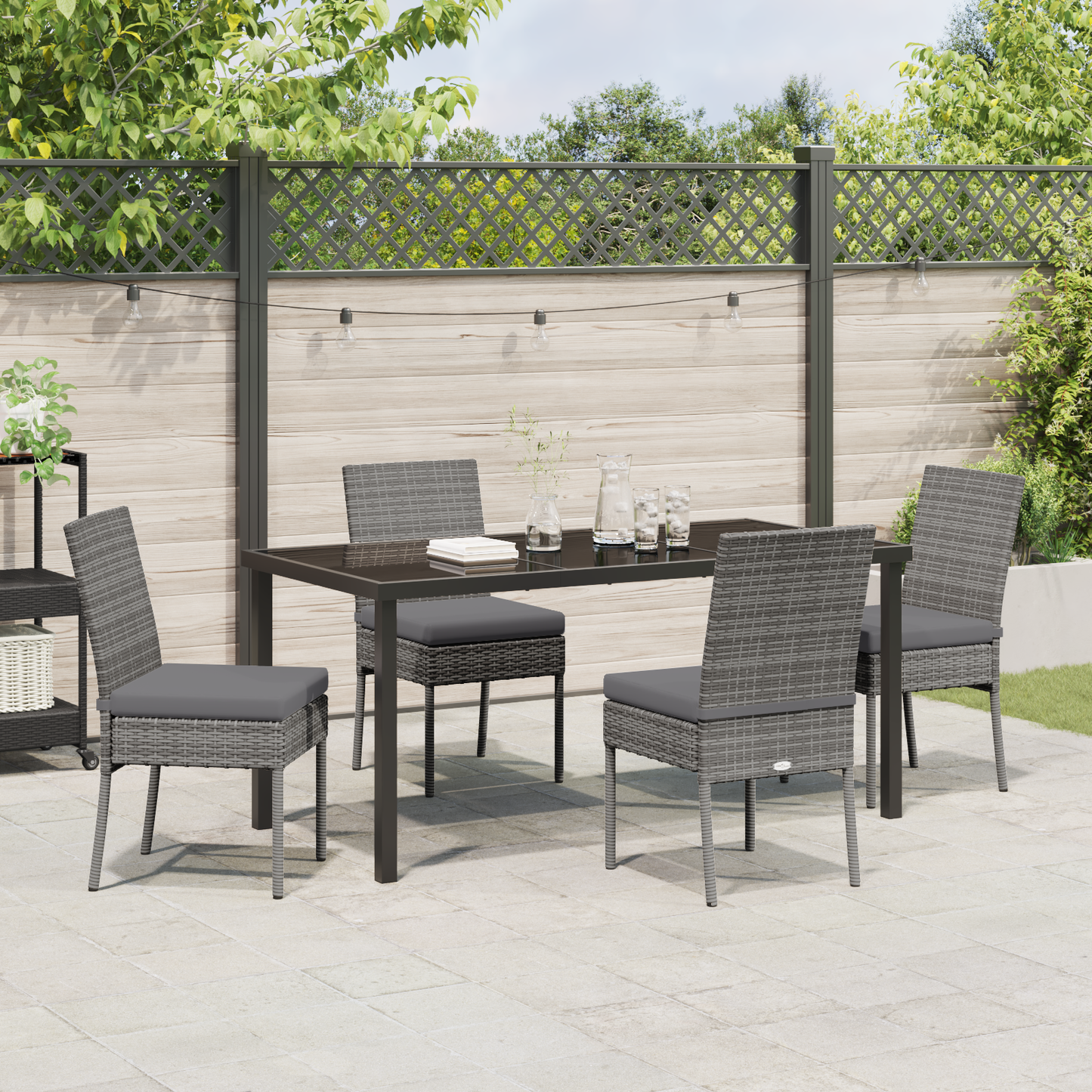5 Piece Garden Dining Set Grey Poly Rattan