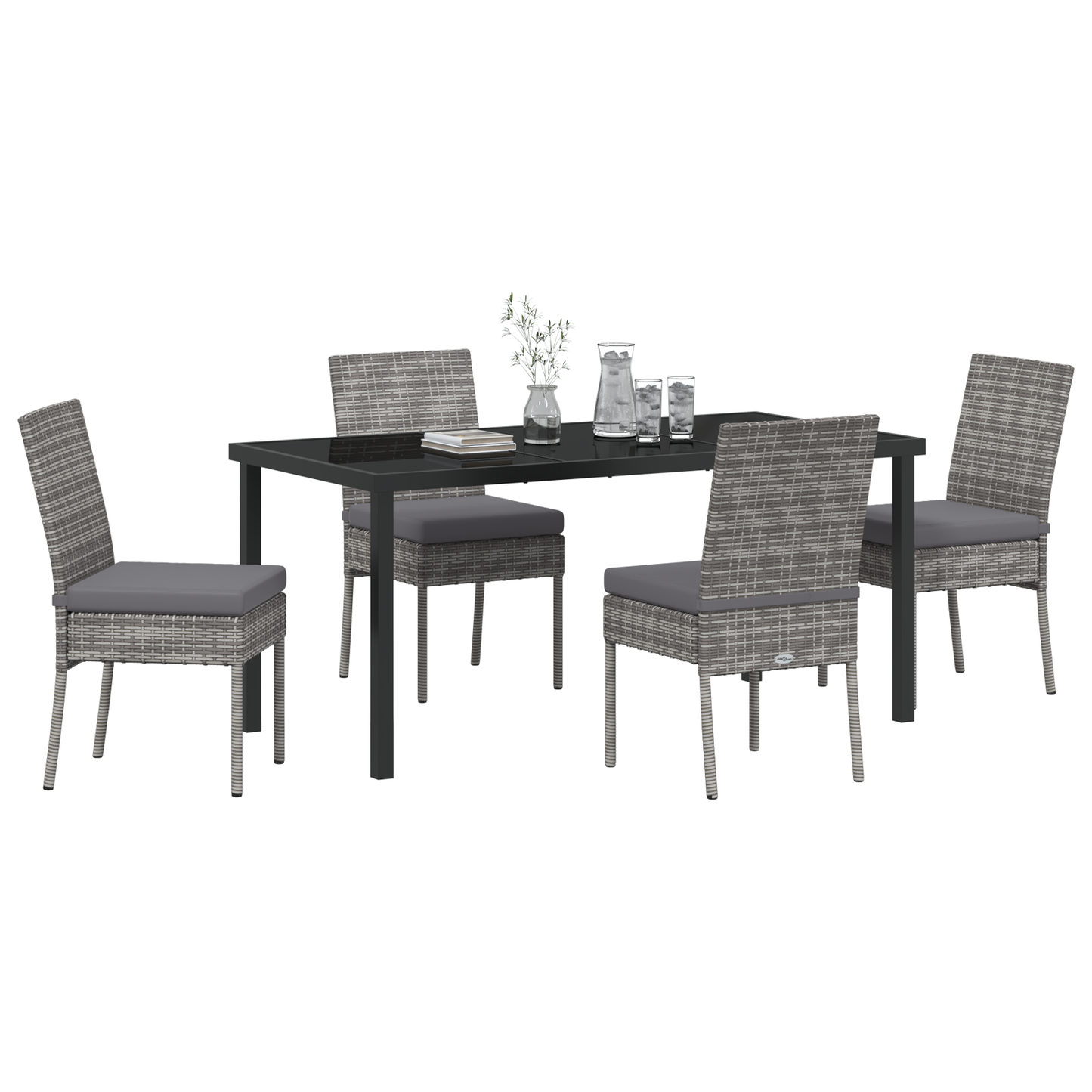 5 Piece Garden Dining Set Grey Poly Rattan