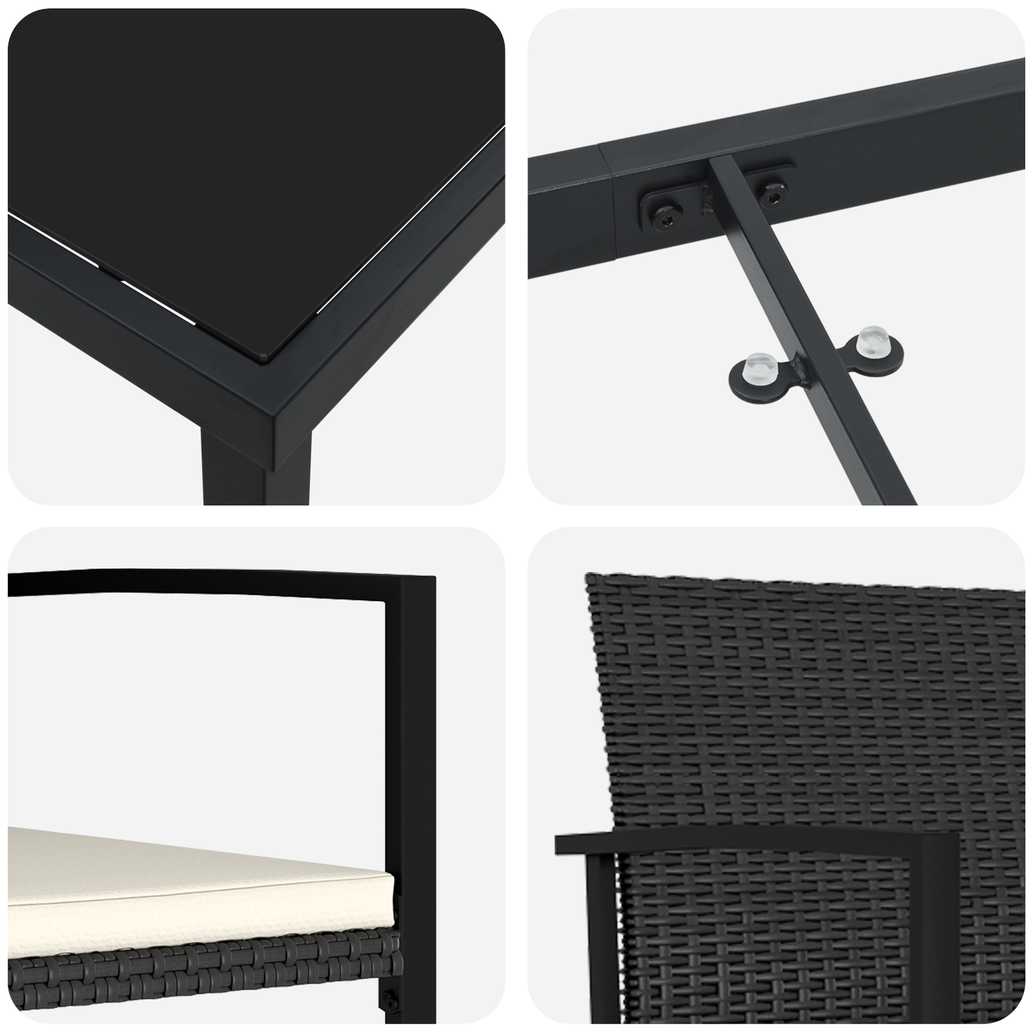 3 Piece Garden Dining Set Black Poly Rattan