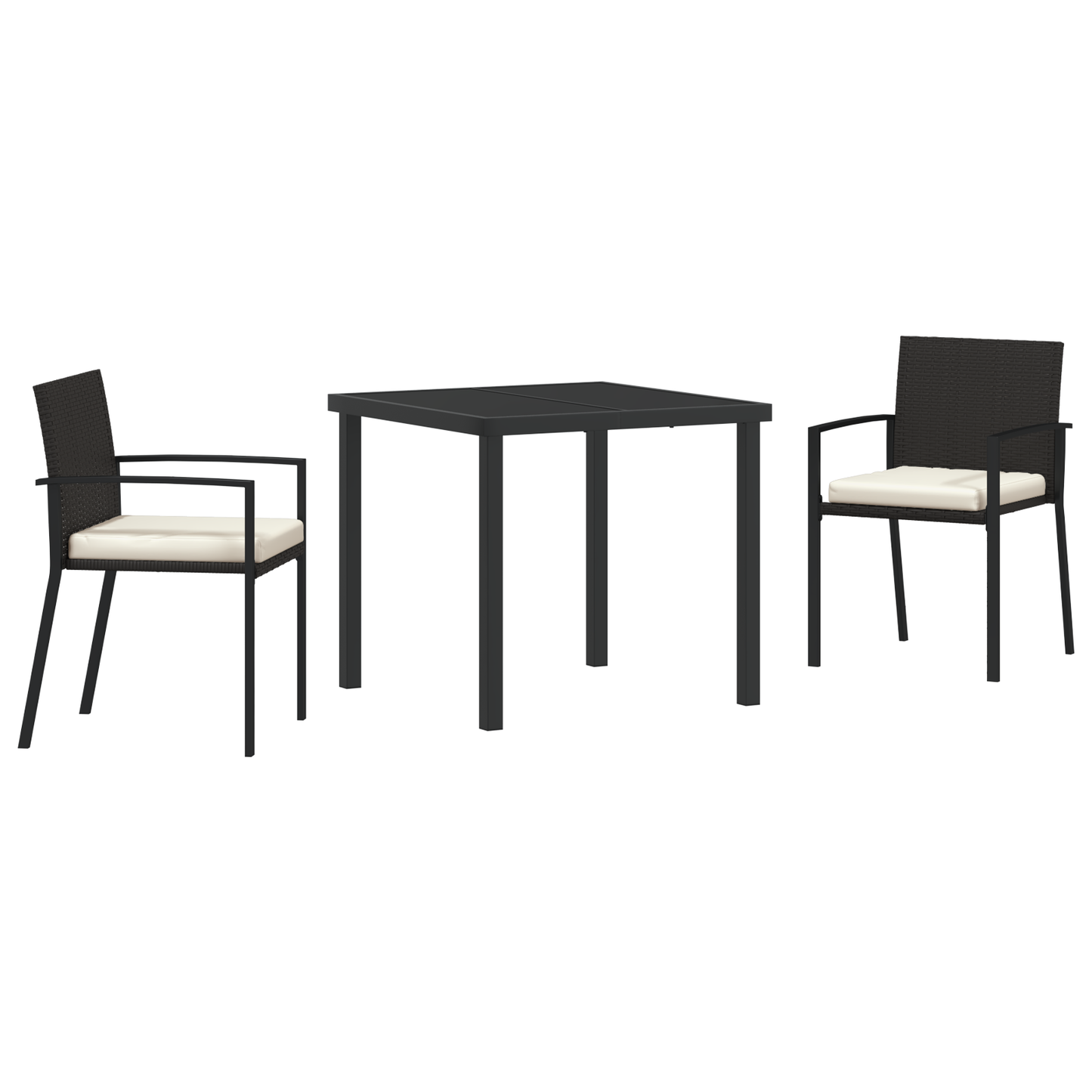 3 Piece Garden Dining Set Black Poly Rattan