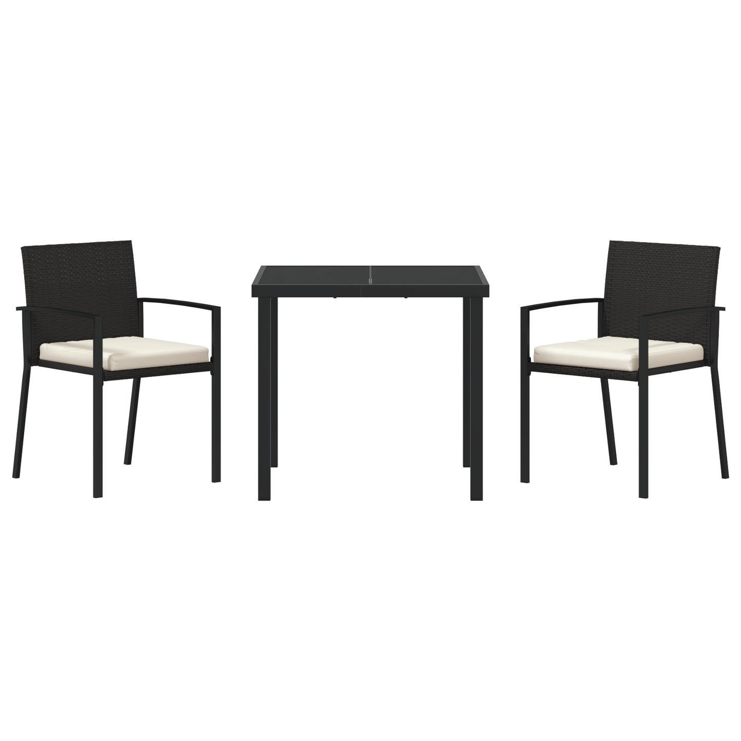 3 Piece Garden Dining Set Black Poly Rattan