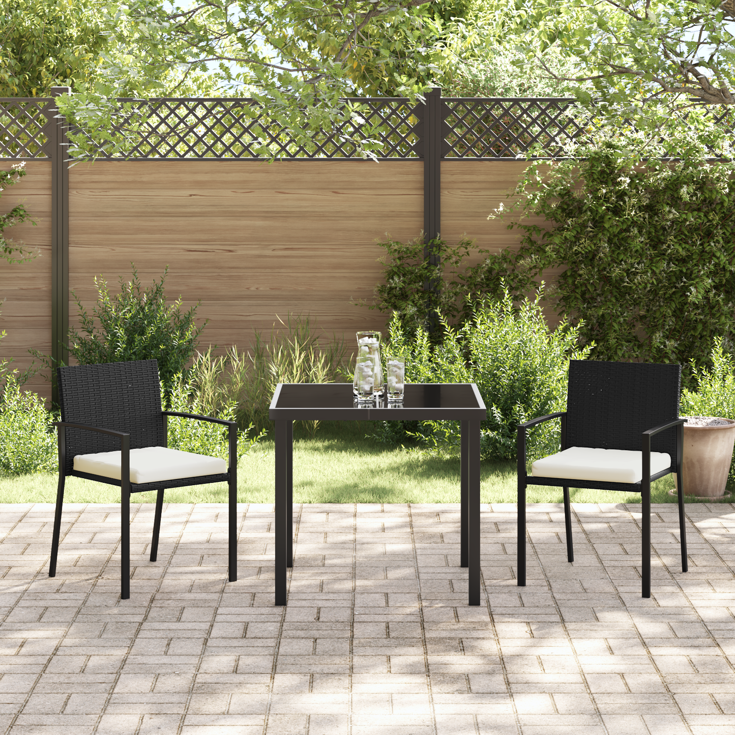3 Piece Garden Dining Set Black Poly Rattan