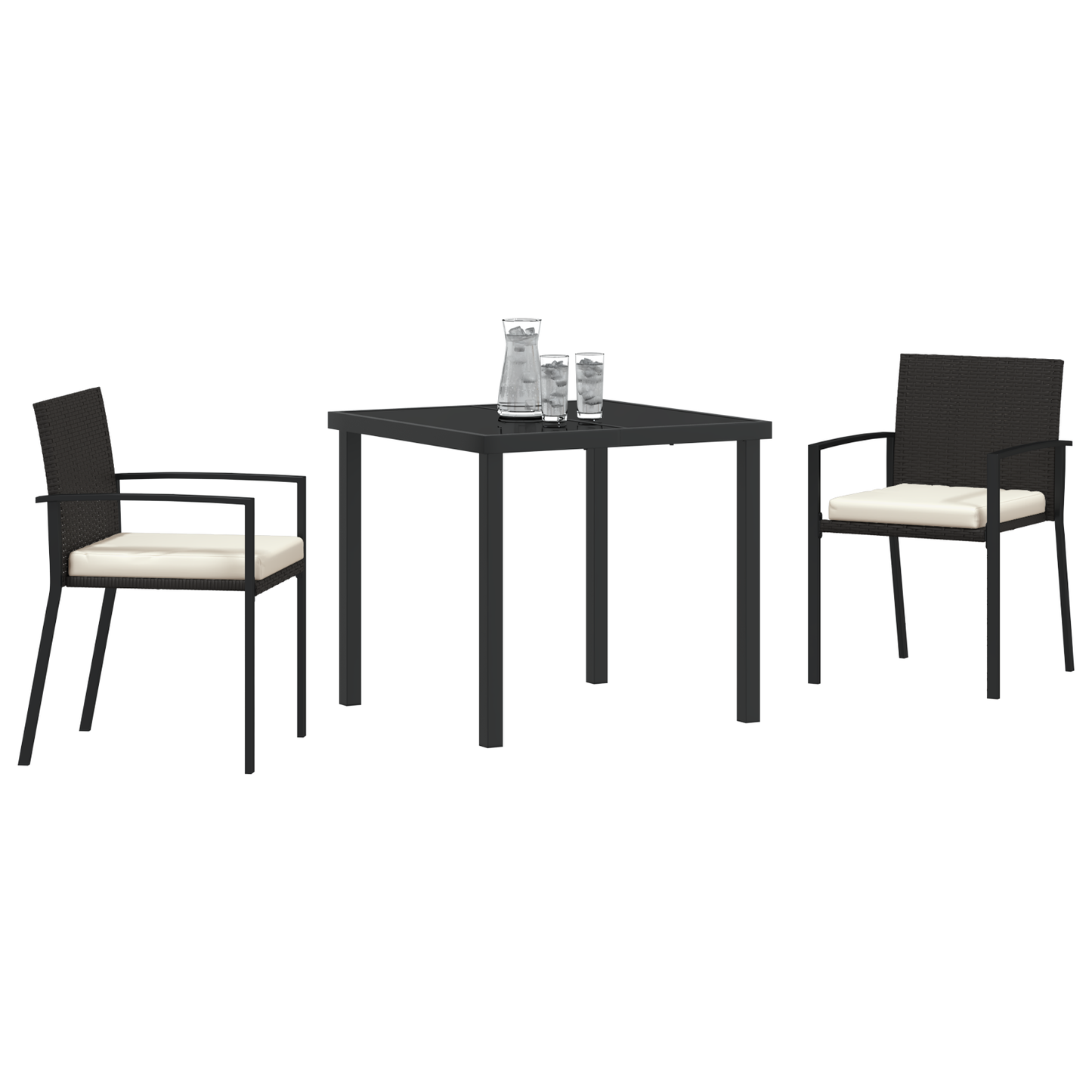 3 Piece Garden Dining Set Black Poly Rattan