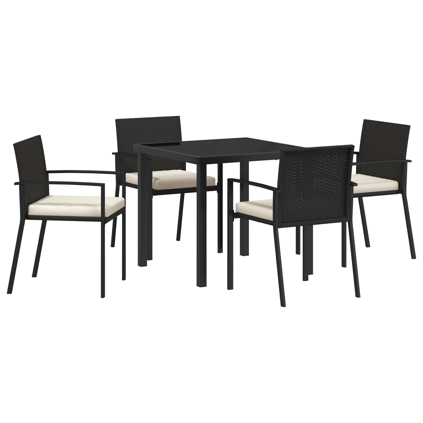 5 Piece Garden Dining Set Black Poly Rattan