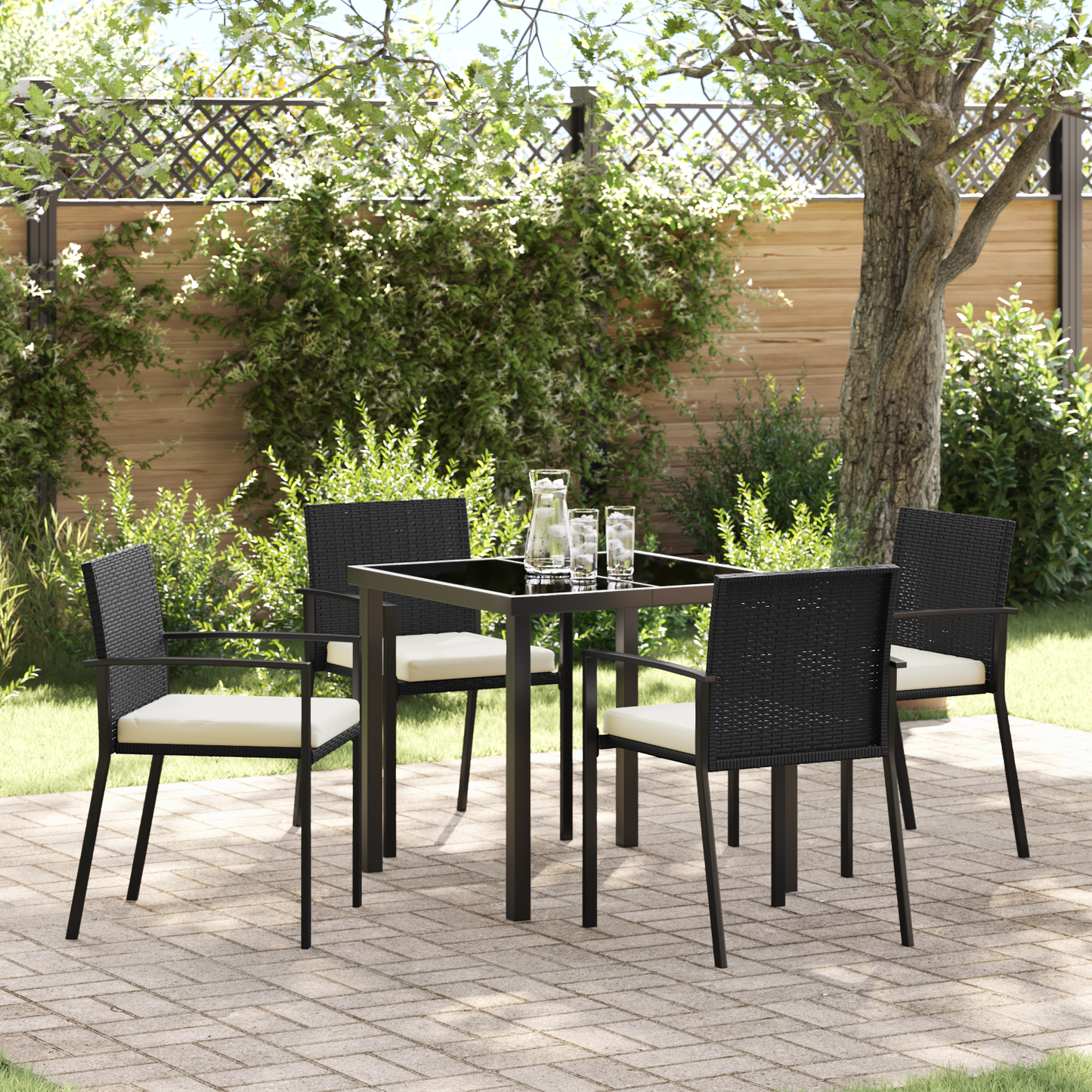 5 Piece Garden Dining Set Black Poly Rattan