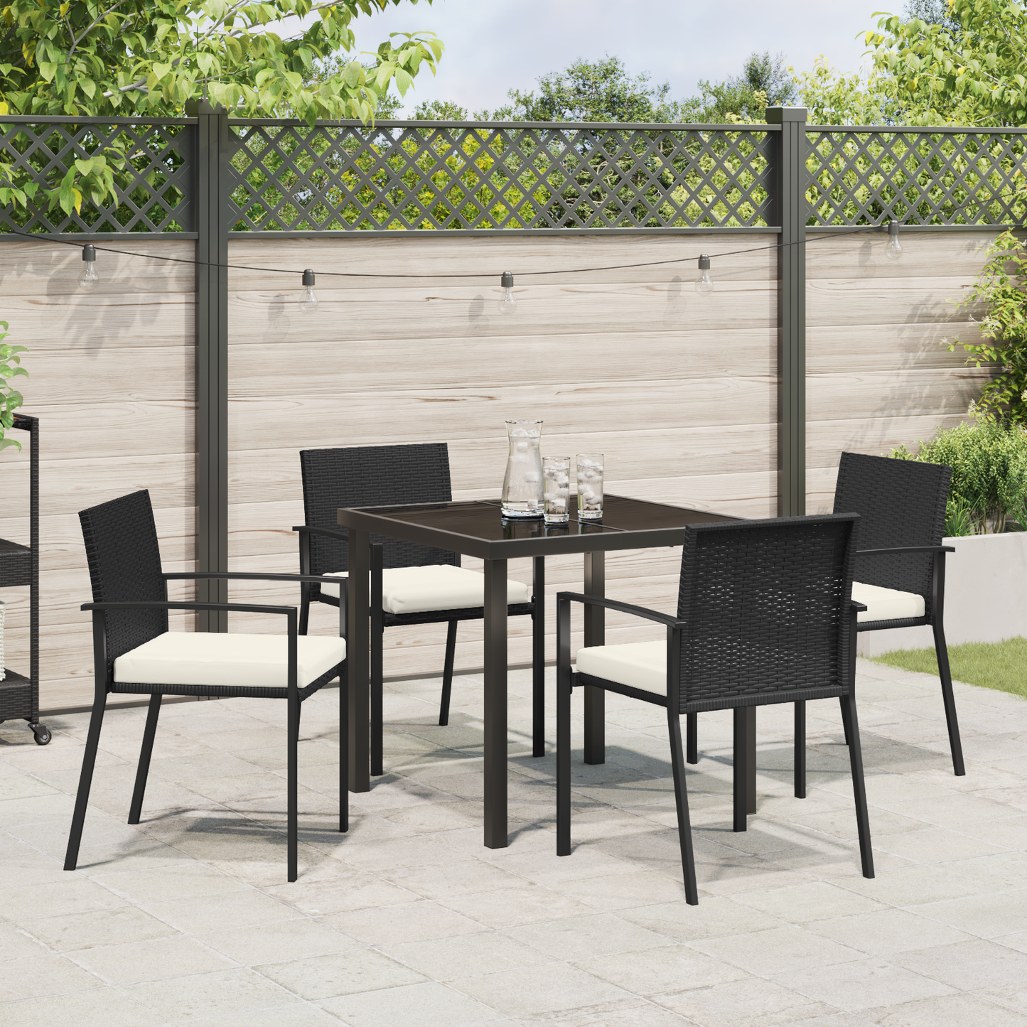 5 Piece Garden Dining Set Black Poly Rattan