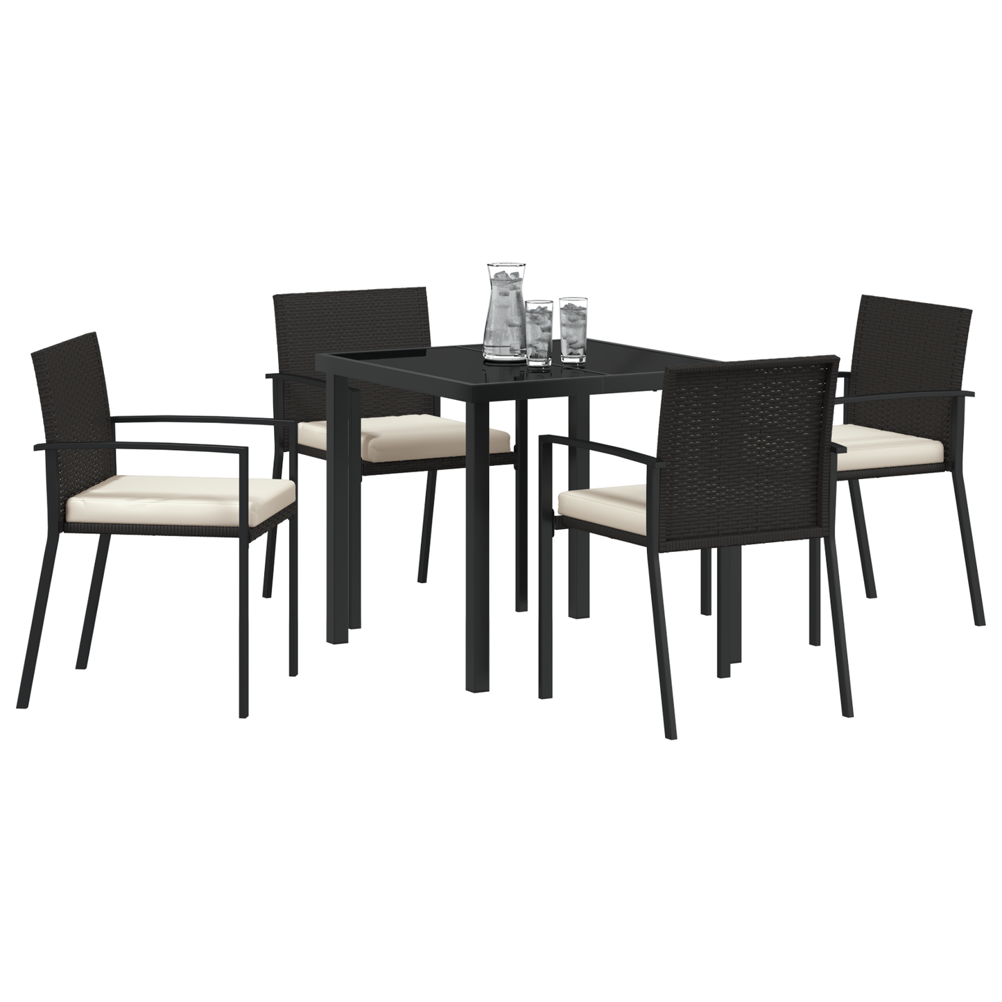 5 Piece Garden Dining Set Black Poly Rattan