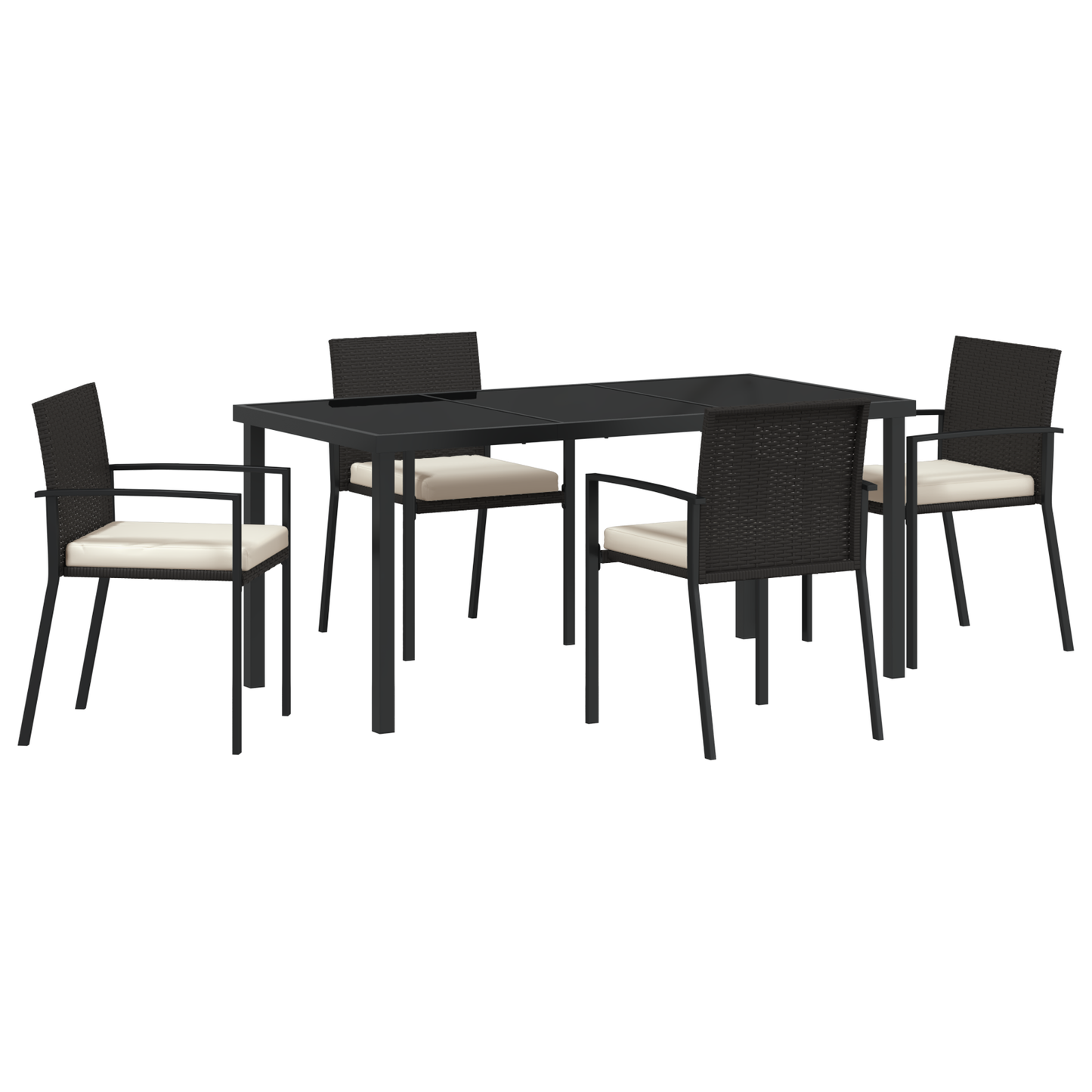 5 Piece Garden Dining Set Black Poly Rattan