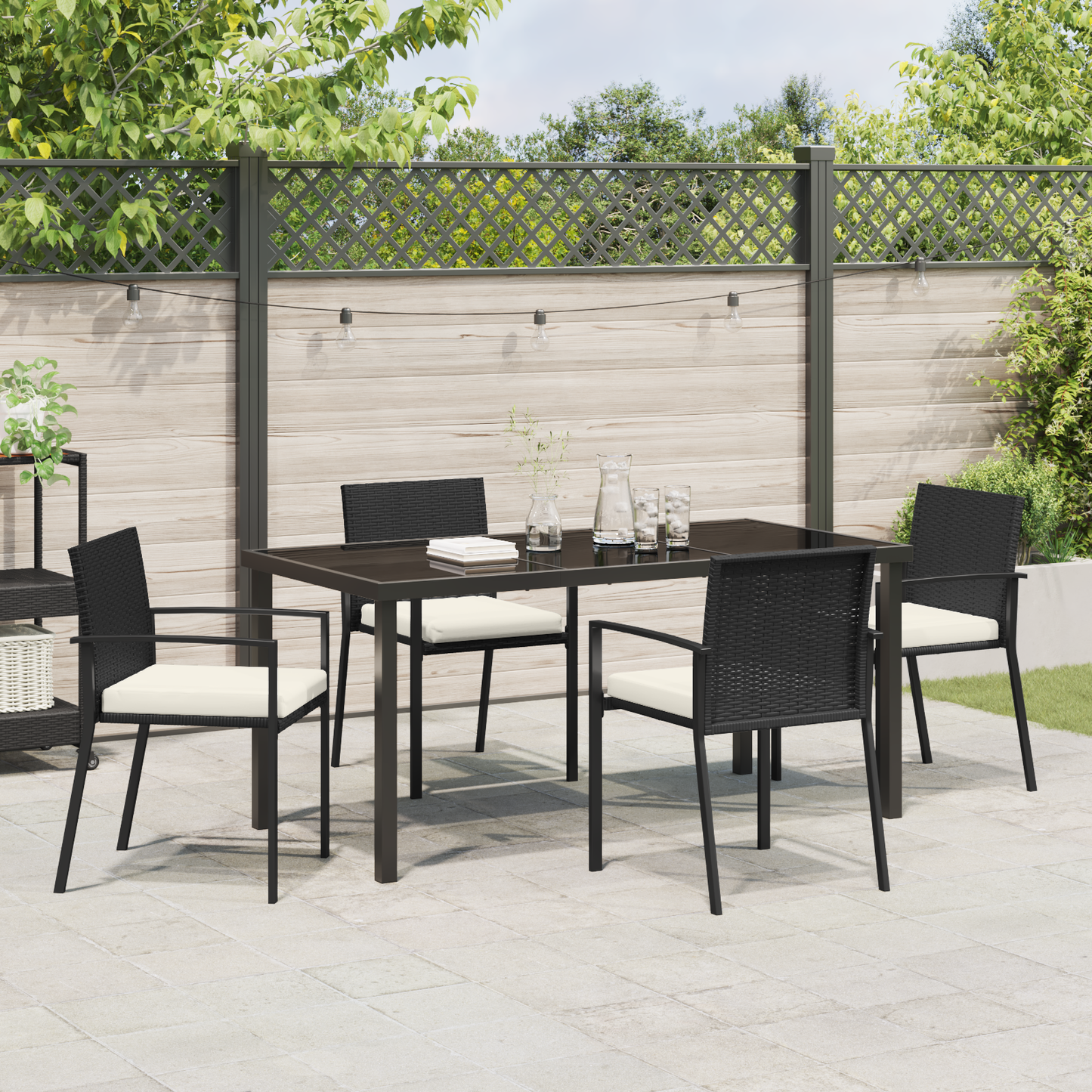 5 Piece Garden Dining Set Black Poly Rattan