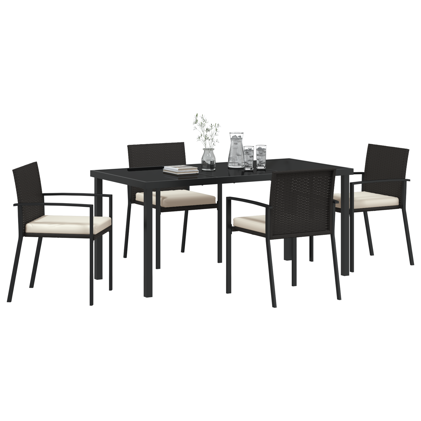 5 Piece Garden Dining Set Black Poly Rattan