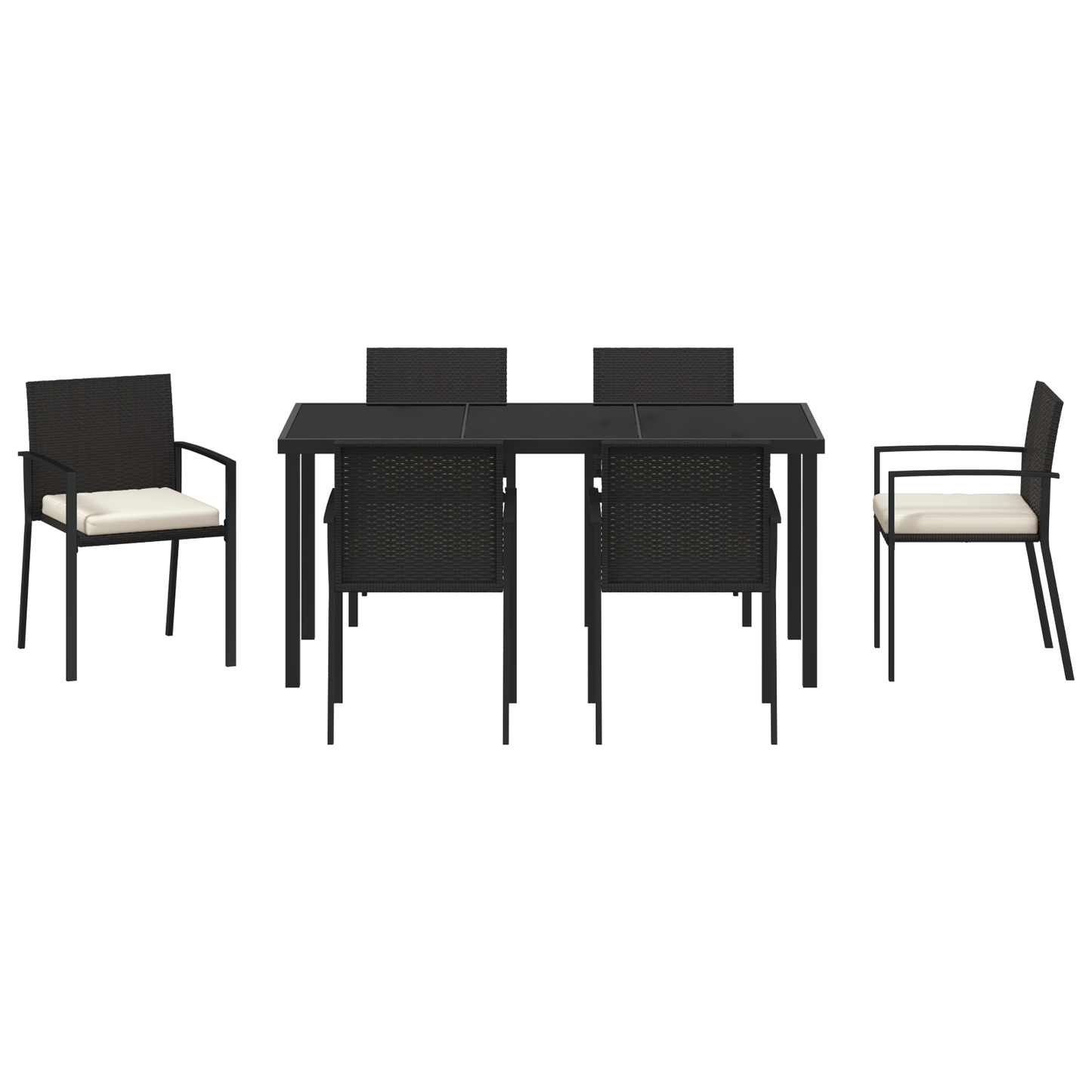 7 Piece Garden Dining Set Black Poly Rattan