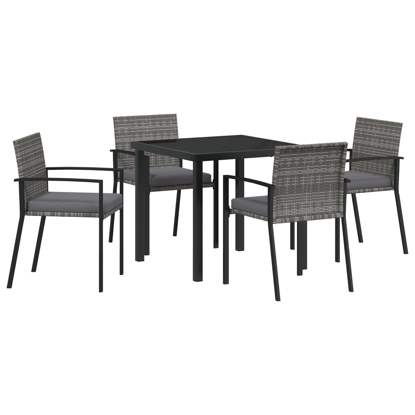 5 Piece Garden Dining Set Grey Poly Rattan