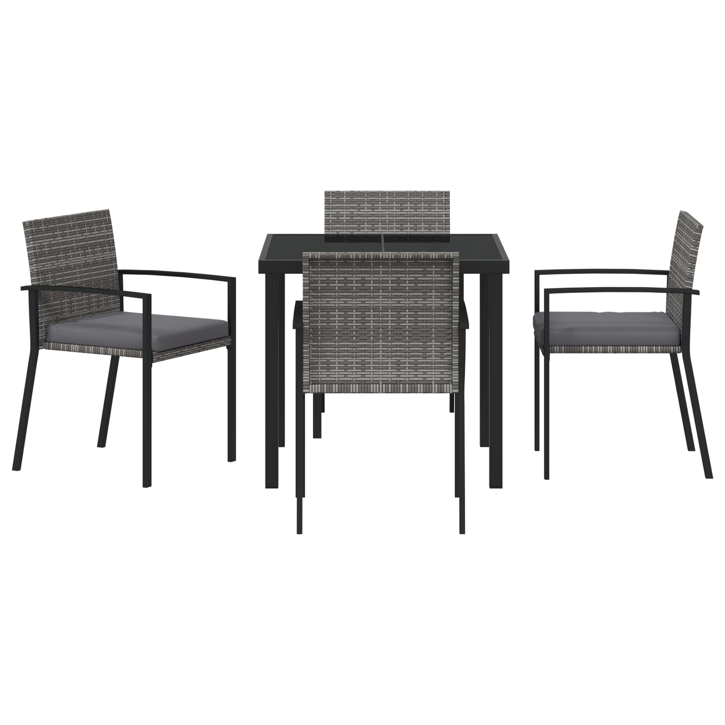 5 Piece Garden Dining Set Grey Poly Rattan