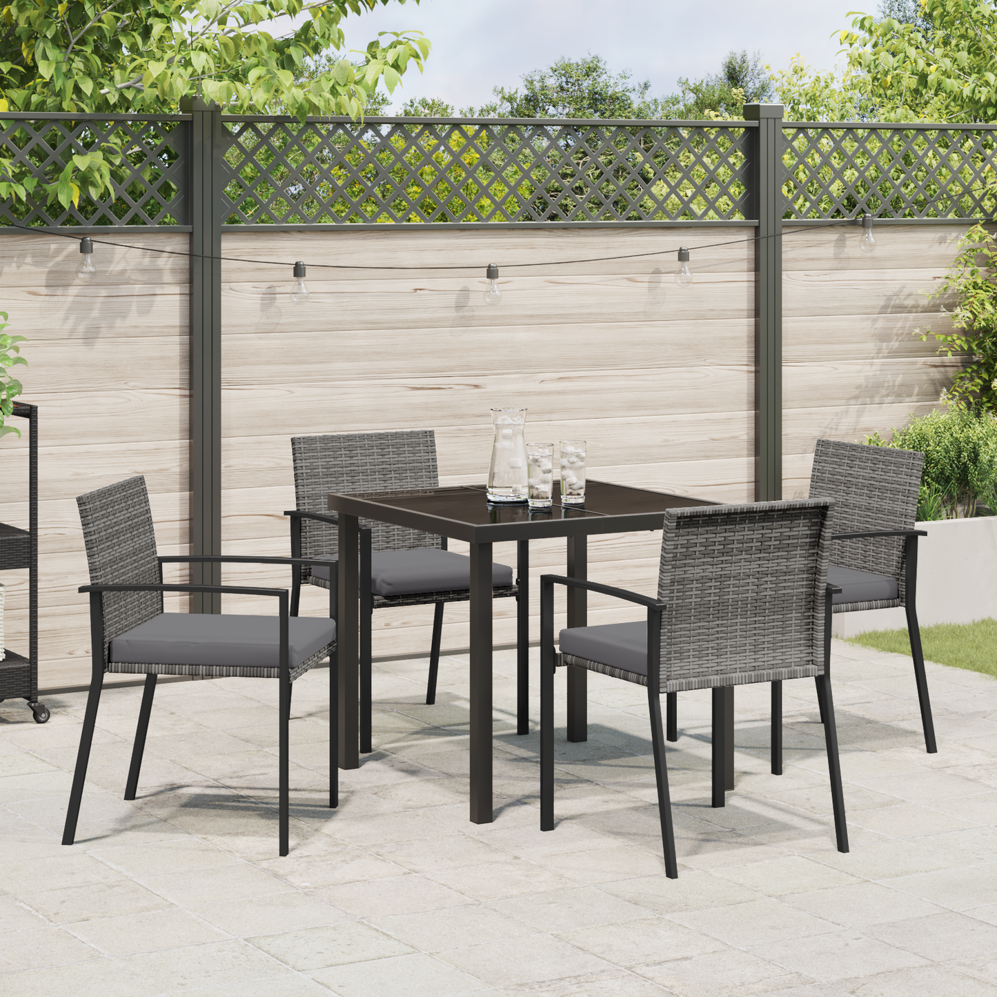 5 Piece Garden Dining Set Grey Poly Rattan