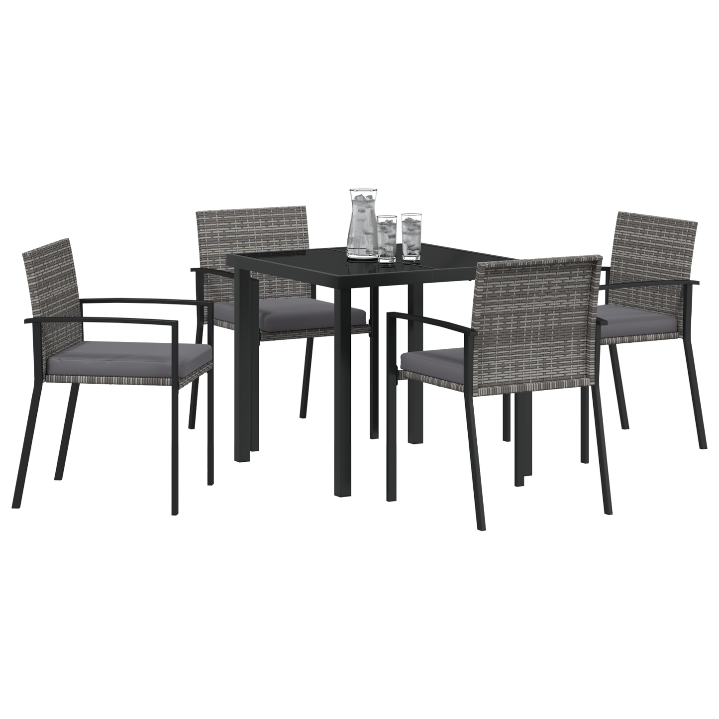 5 Piece Garden Dining Set Grey Poly Rattan
