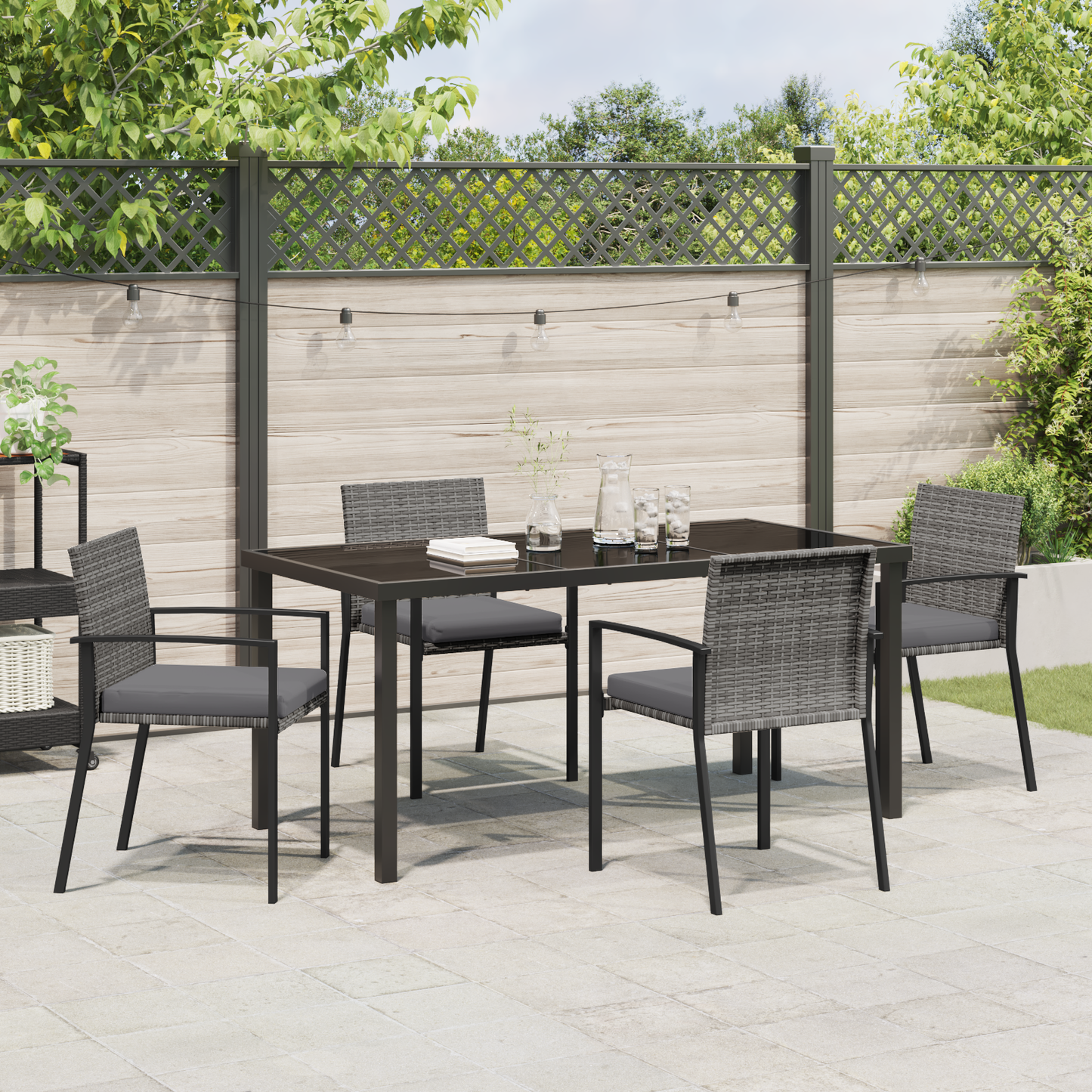 5 Piece Garden Dining Set Grey Poly Rattan