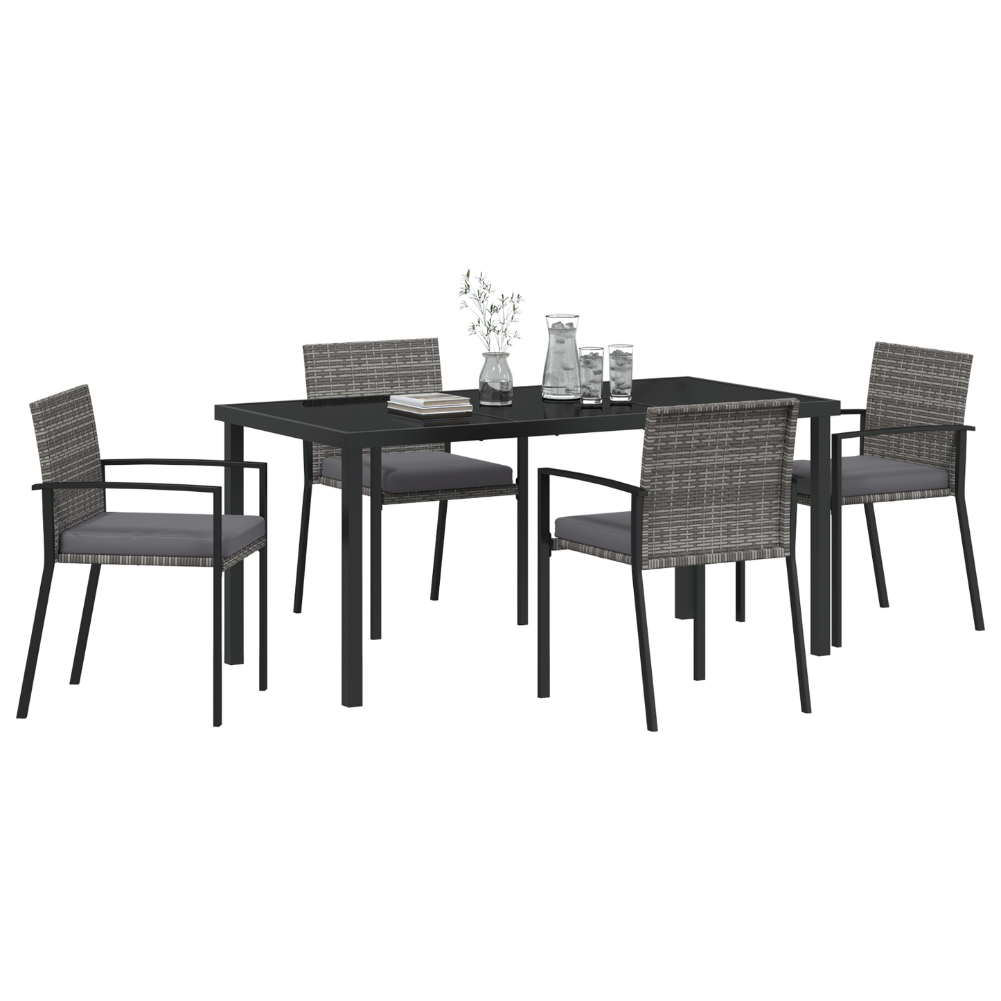 5 Piece Garden Dining Set Grey Poly Rattan