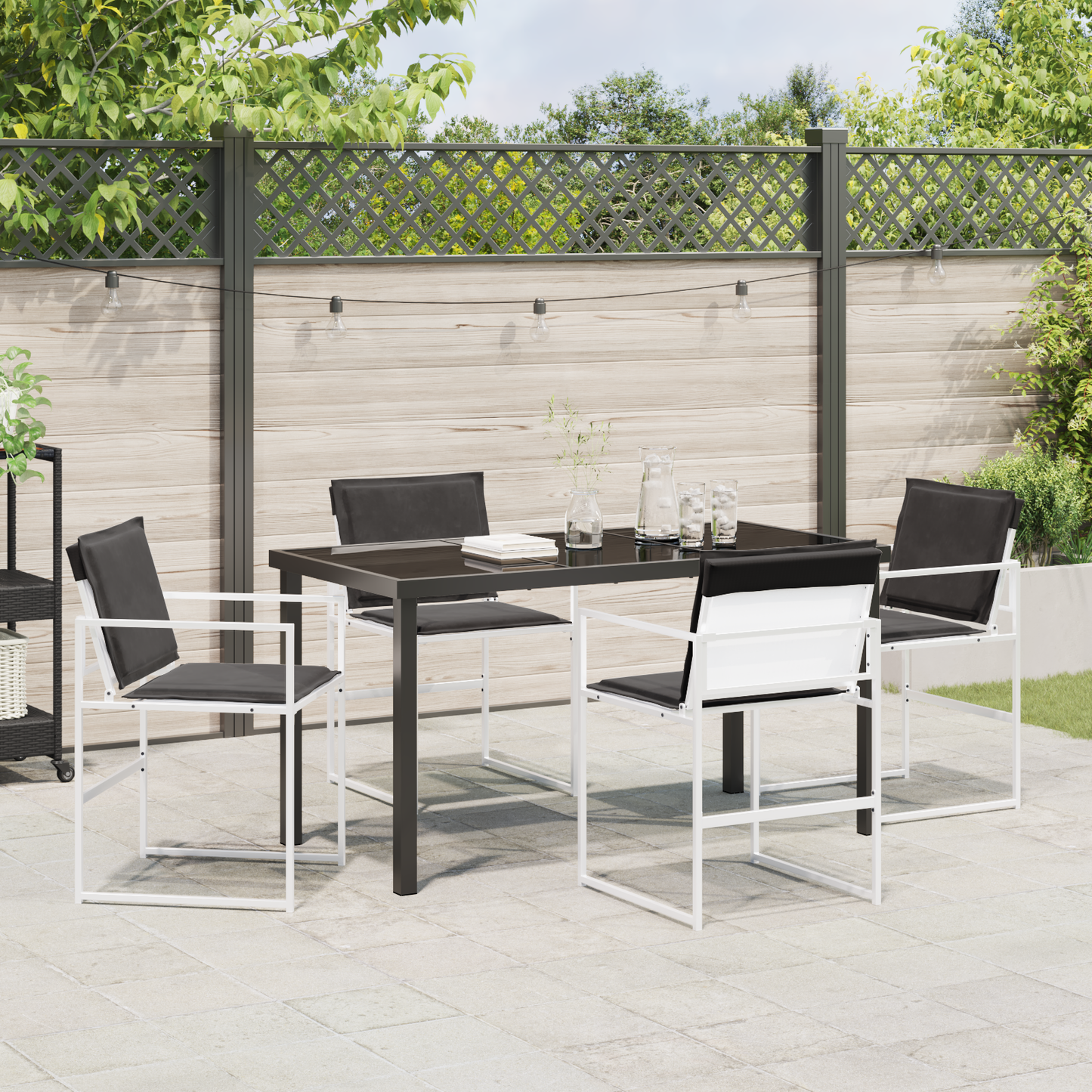 5 Piece Garden Dining Set with Cushions White Textilene and Steel