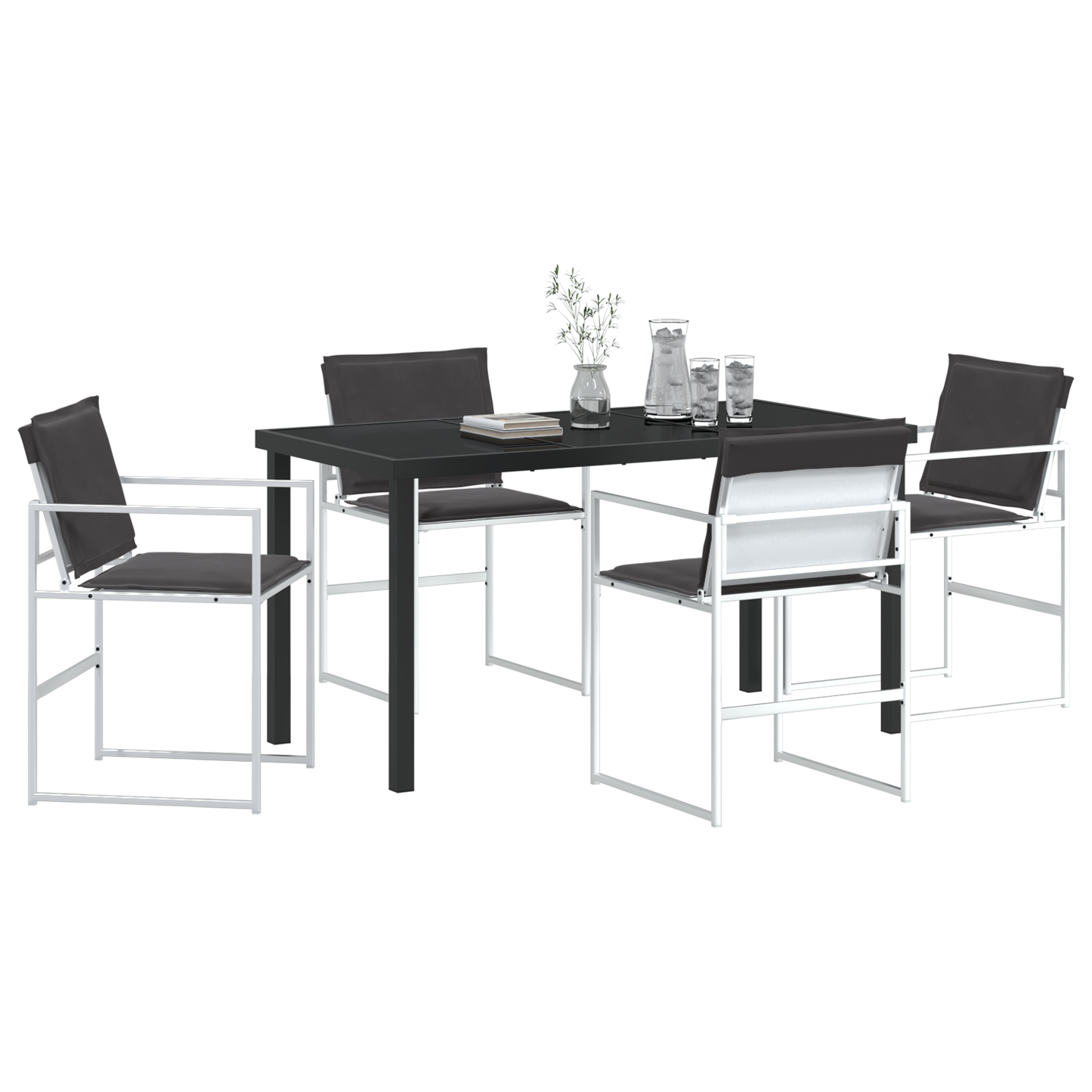 5 Piece Garden Dining Set with Cushions White Textilene and Steel